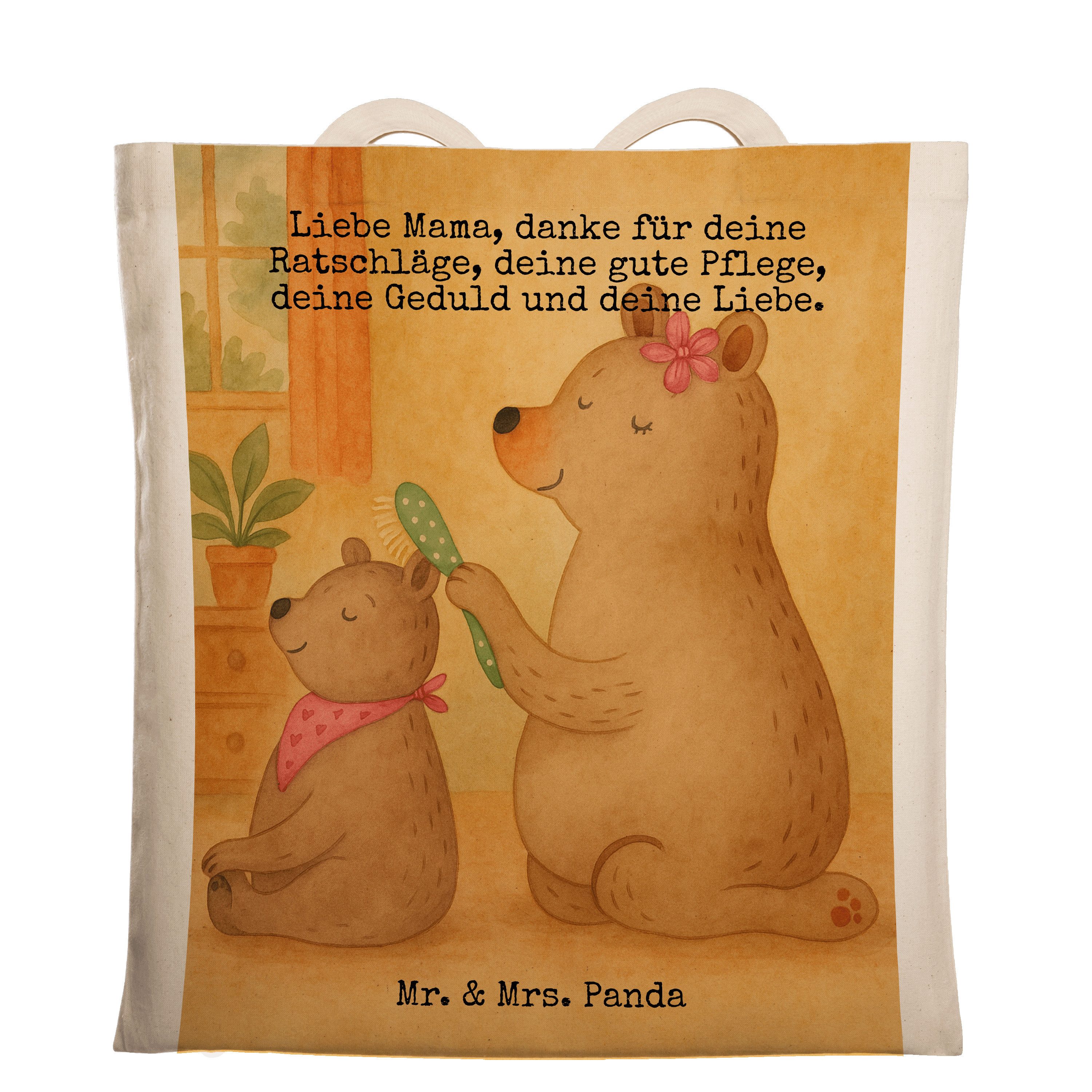 Mr. & Mrs. Panda Tragetasche Bär Kind Design, Schultasche, Weiß, Tote Bag, Muttertag, Geschenk, Ma (Packung), schulterbeutel textiltasche Einkaufstasche