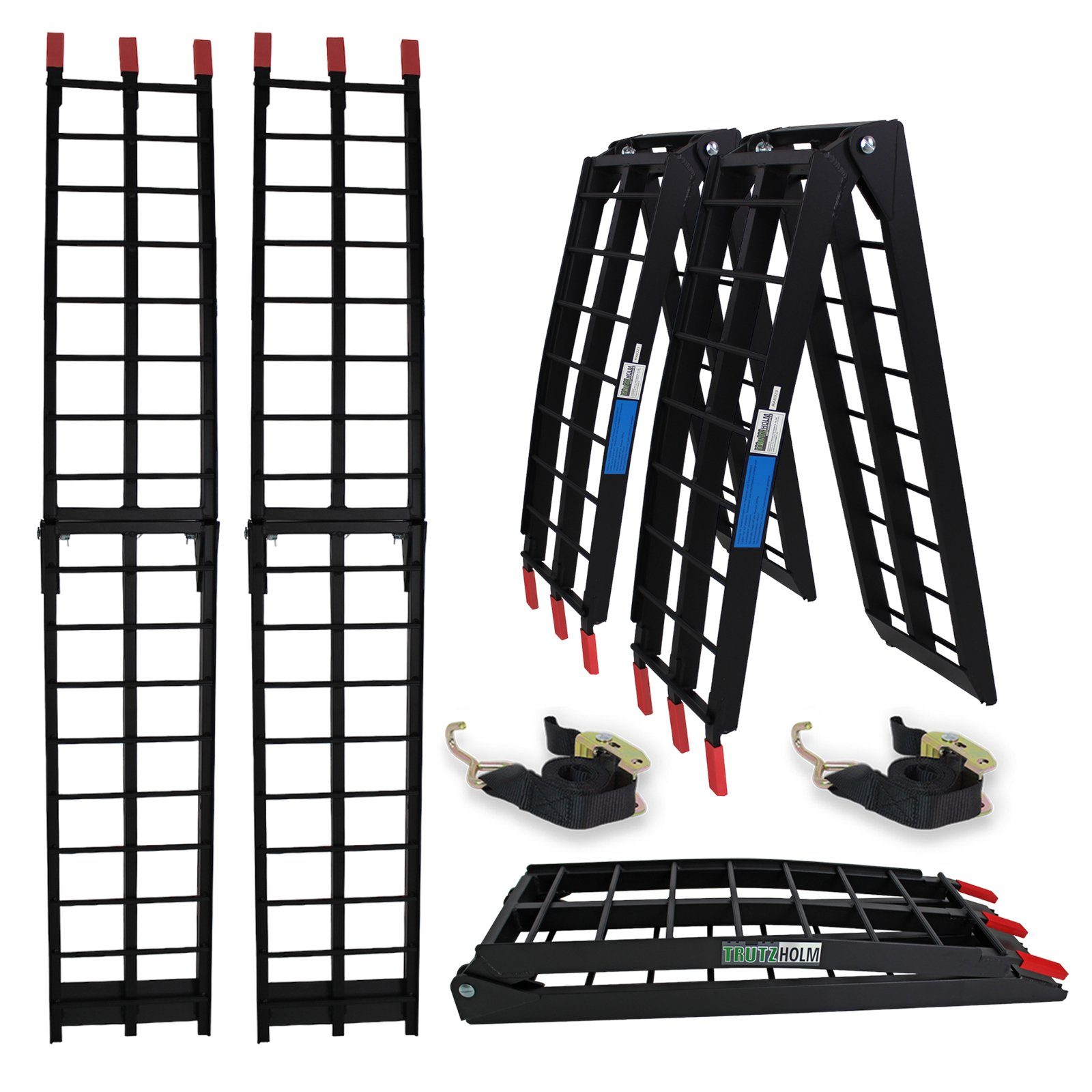 TRUTZHOLM Auffahrrampe klappbar 180 cm Traglast 680 kg Alu schwarz geriffelte Einzelstäbe 2x (2-St., Inkl. 2x Spanngurt), Robuste Konstruktion, hohe Traglast, rutschfeste Auflagen