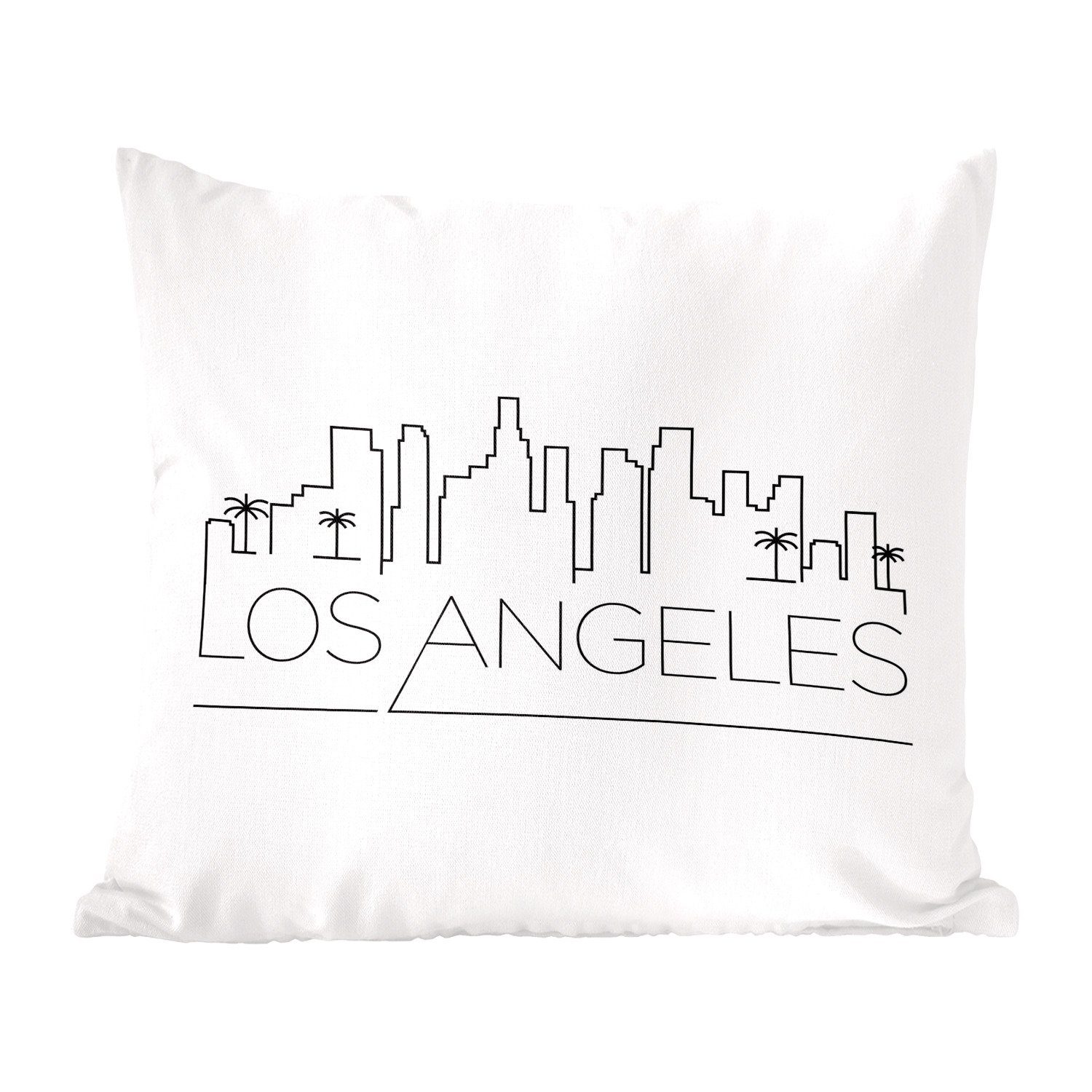 MuchoWow Dekokissen Skyline "Los Angeles" weiß, Zierkissen mit Füllung für Wohzimmer, Schlafzimmer, Deko, Sofakissen