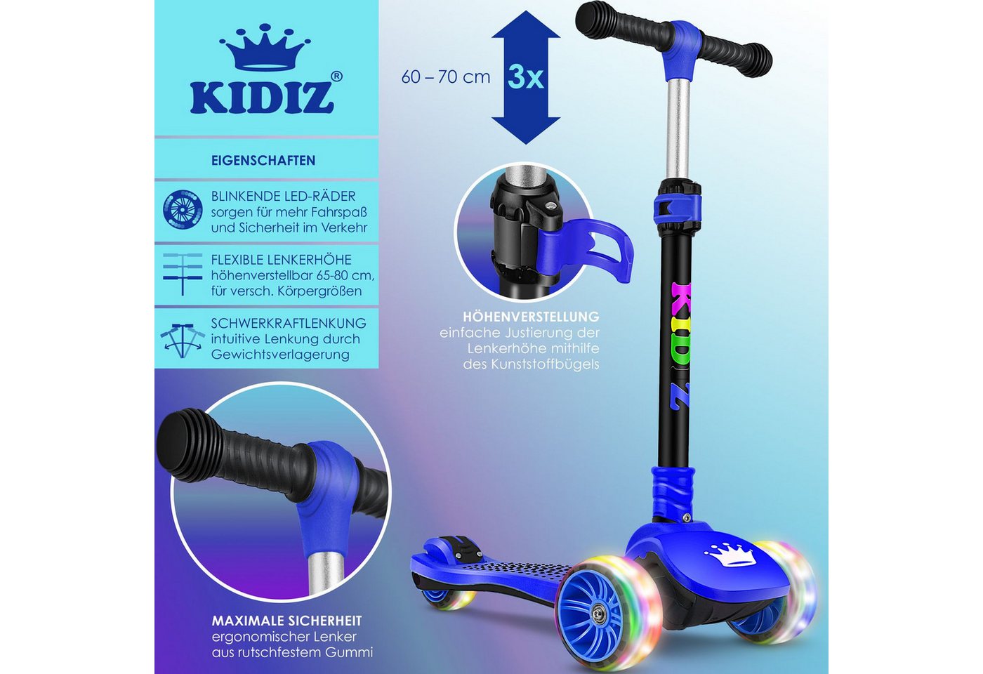 Thumbnail - KIDIZ Cityroller, Roller Kinder Scooter X-Pro2 Dreiradscooter mit PU LED Leuchten