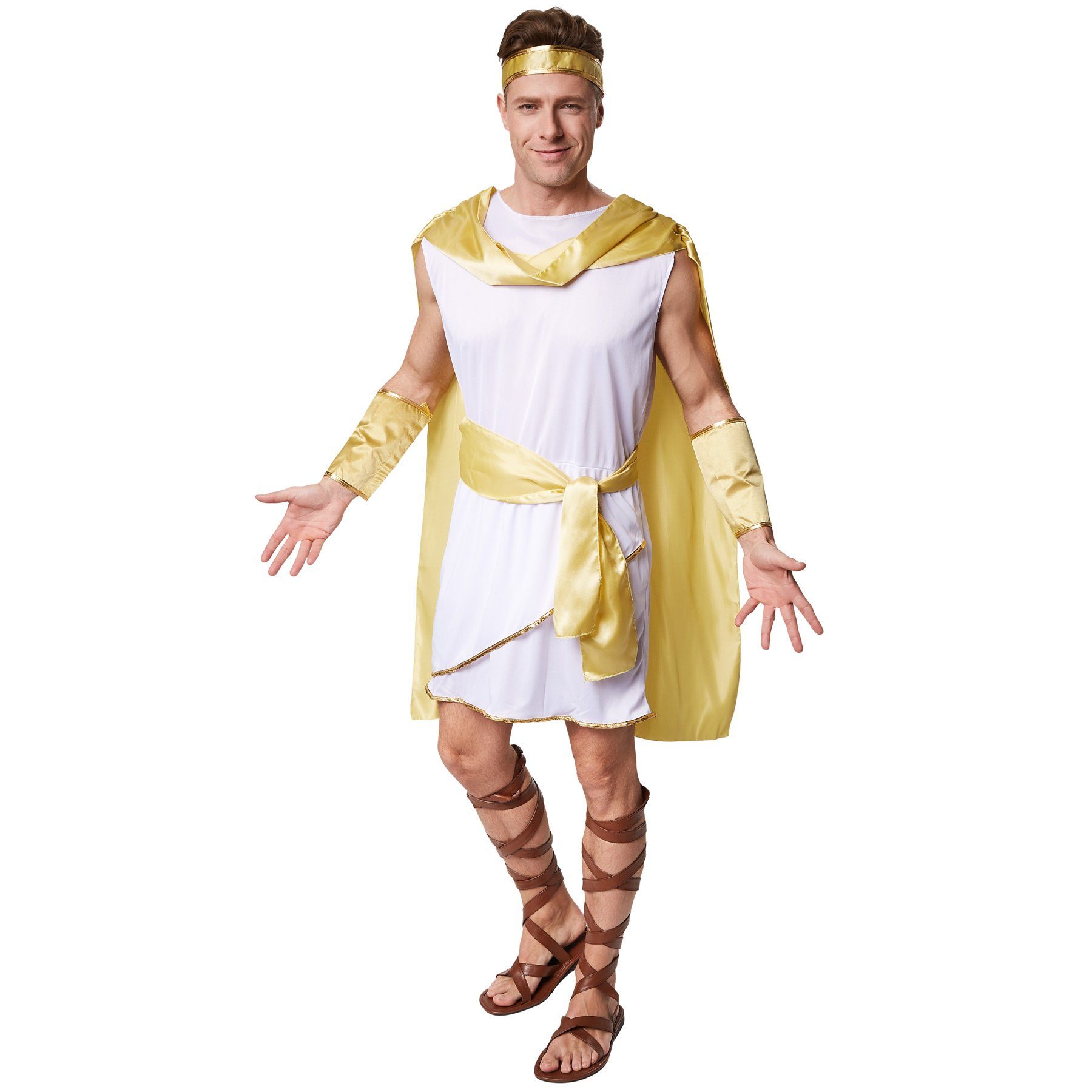 dressforfun Kostüm Römischer Feldherr/Legionär, in weiß, Klassisches elastisches, Gr. L, Armstulpen mit Klettverschlüssen, Römisches Gewand, Bindegürtel
