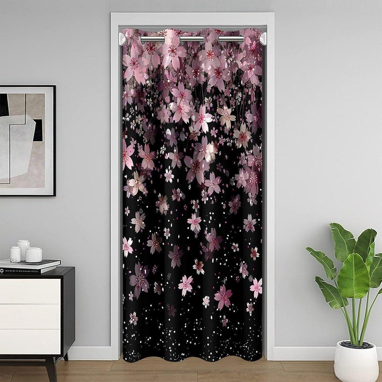LuxusKollektion Türvorhang Türvorhang Sakura Floral Rosa Schwarz (1 St)