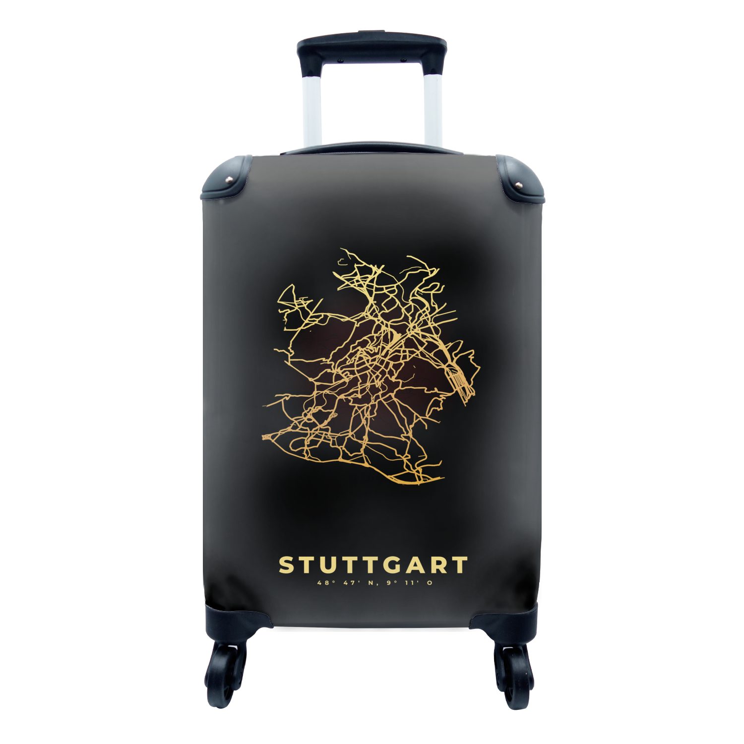 MuchoWow Handgepäckkoffer Gold - Karte - Stuttgart - Stadtplan - Karte, 4 Rollen, Reisetasche mit rollen, Handgepäck für Ferien, Trolley, Reisekoffer