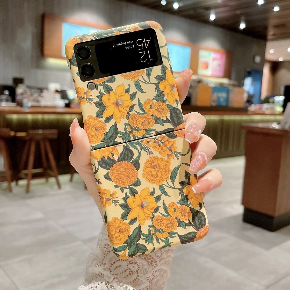 Wigento Handyhülle Für Samsung Galaxy Z Flip4 5G Design Kunststoff Handy Tasche Hülle Etuis Muster