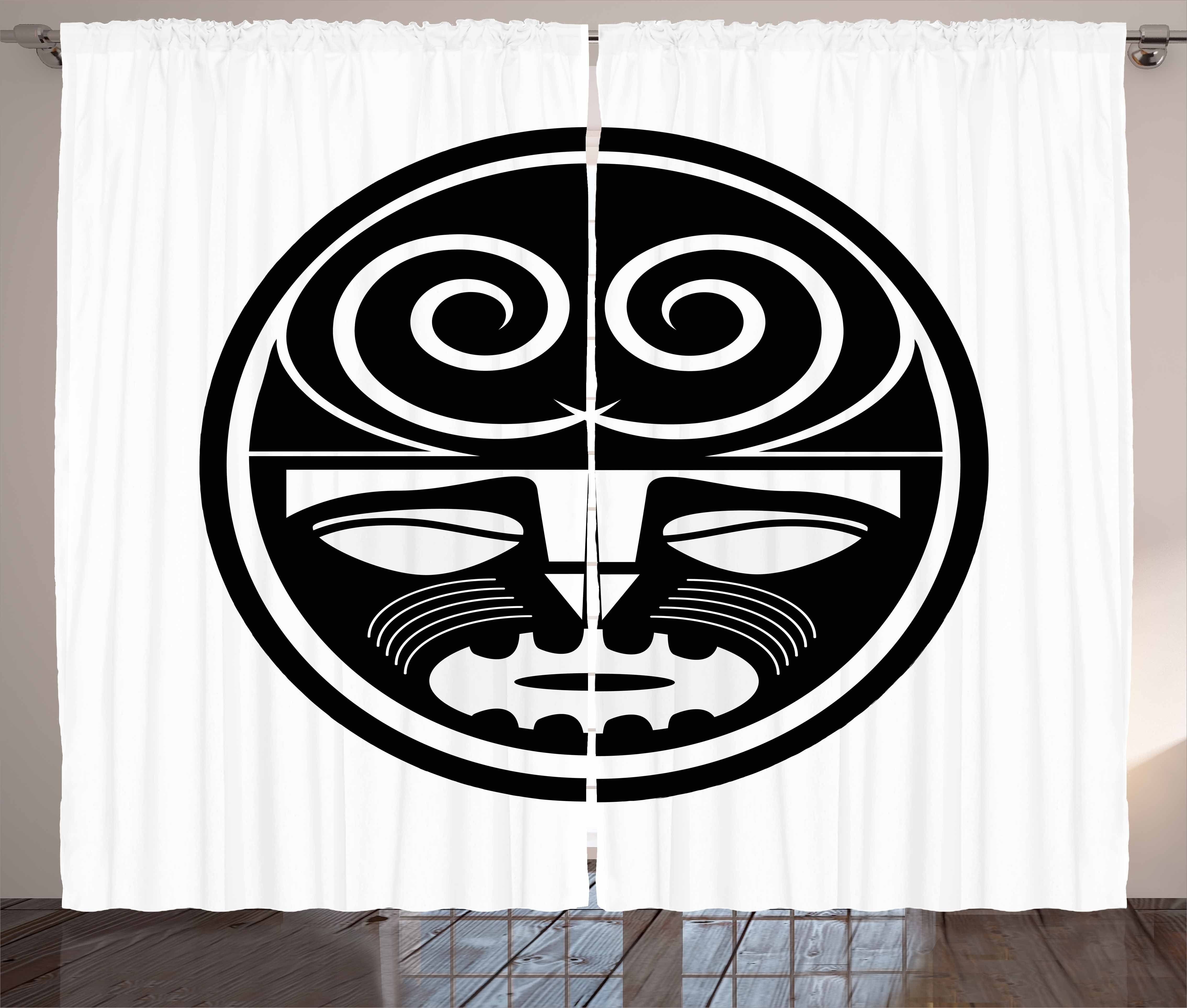 Gardine Schlafzimmer Kräuselband Vorhang mit Ethnisch Schwarz Schlaufen Haken, und Maori-Masken-Entwurf Abakuhaus