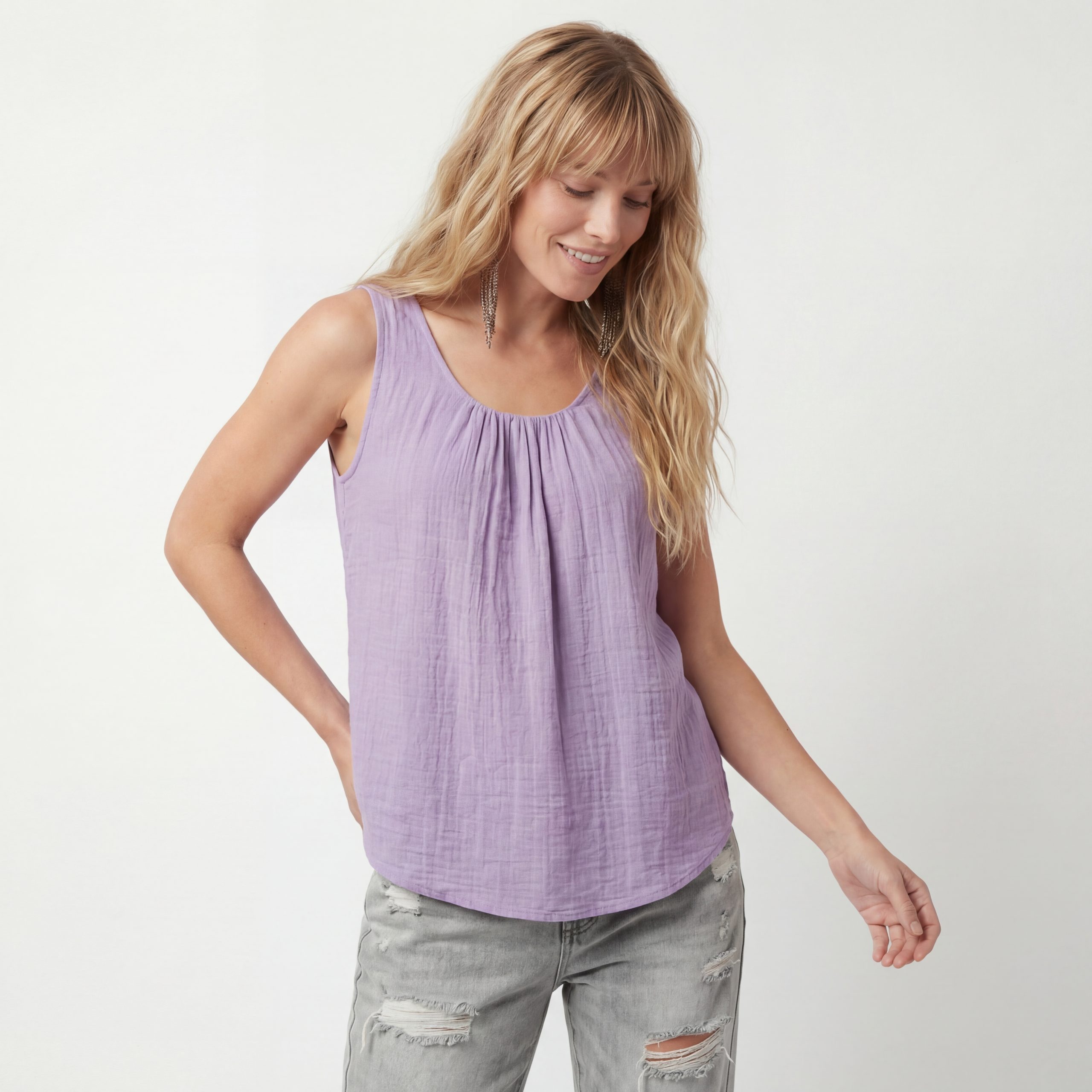 OriginalYou Trägertop Damen Sommer Top Leinenoptik blickdichtes Oberteil mit Innentop Größen von 36 bis 48, Unifarben, Rundhals