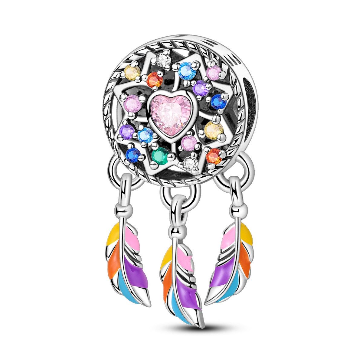 PANDACHARMS Bead Bunter Traumfänger Charm für Charm Armband, 925er Silber, Zirkonia