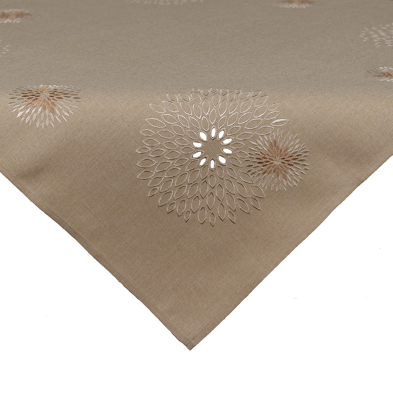 heimtexland Tischdecke Deko Tischwäsche Kissen Serie Pusteblume bestickt (Typ887 1-tlg), Mitteldecke 85x85 I natürlich edle Leinen-Optik I beige