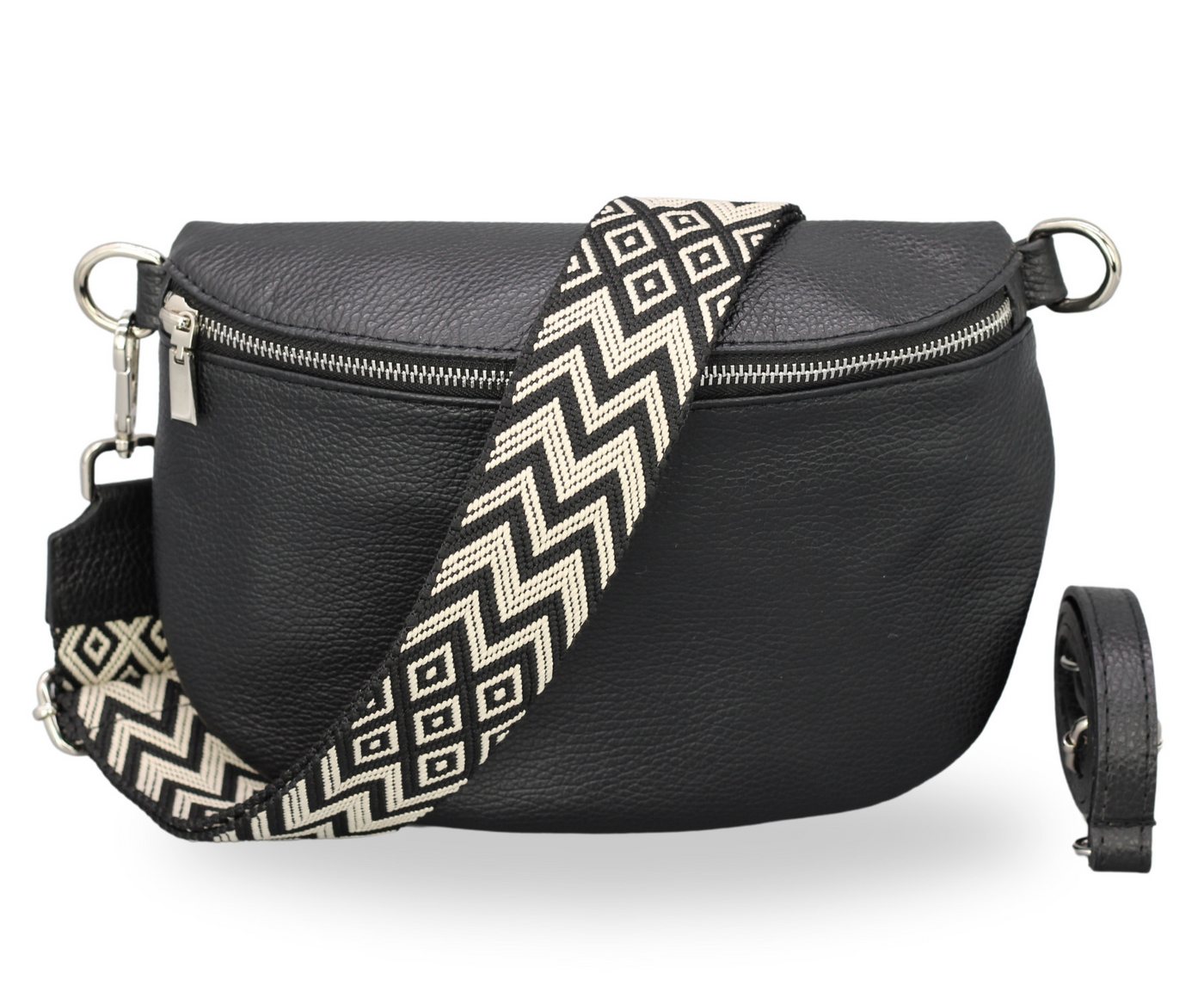 BRISE TASCHE Schultertasche AFIA Bauchtasche Damen Echtes Leder Crossbody Bag (Einzelartikel mit optionalem Zubehör, Tasche + verstellbarer Ledergurt + optional gemusterter Schulterriemen), Medium Größe, mit extra gemustertem Gürtel