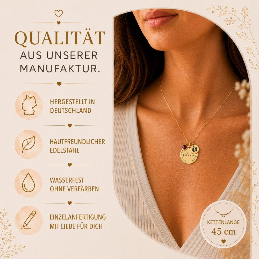 BS Schmuckdesign Kette mit Anhänger mit Gravur Personalisierte Halskette Damen Gravur Geburtsstein Koordinaten (inkl. Gravur), vollständig personalisierbar inkl. Geschenkbox