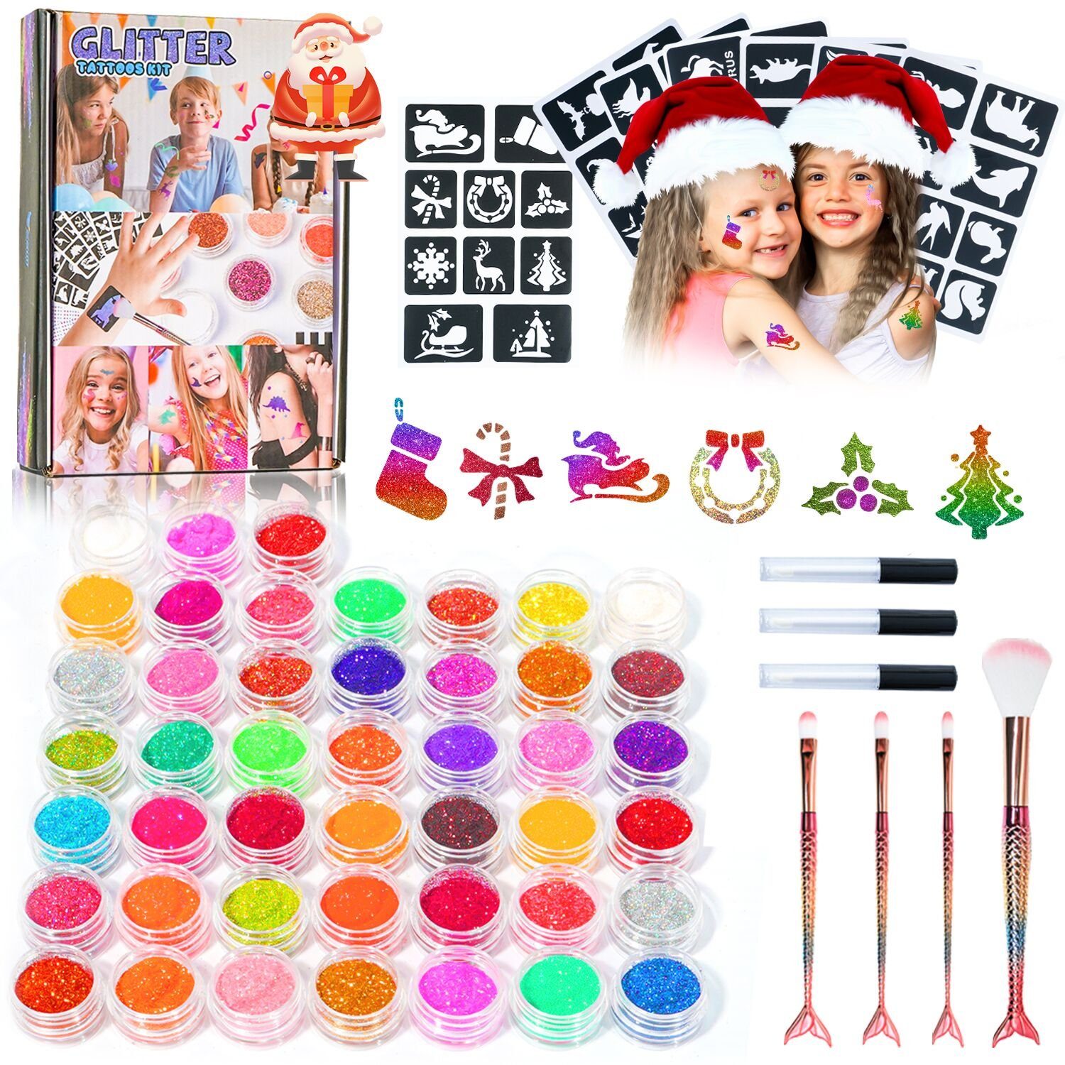 Esun Kindertattoo Glitzer Tattoo Set Kinder Jungen Mädchen, Glitzertattoos Kinder Set, 120 Strasssteine,Tatoos Kids Mädchen Glitter