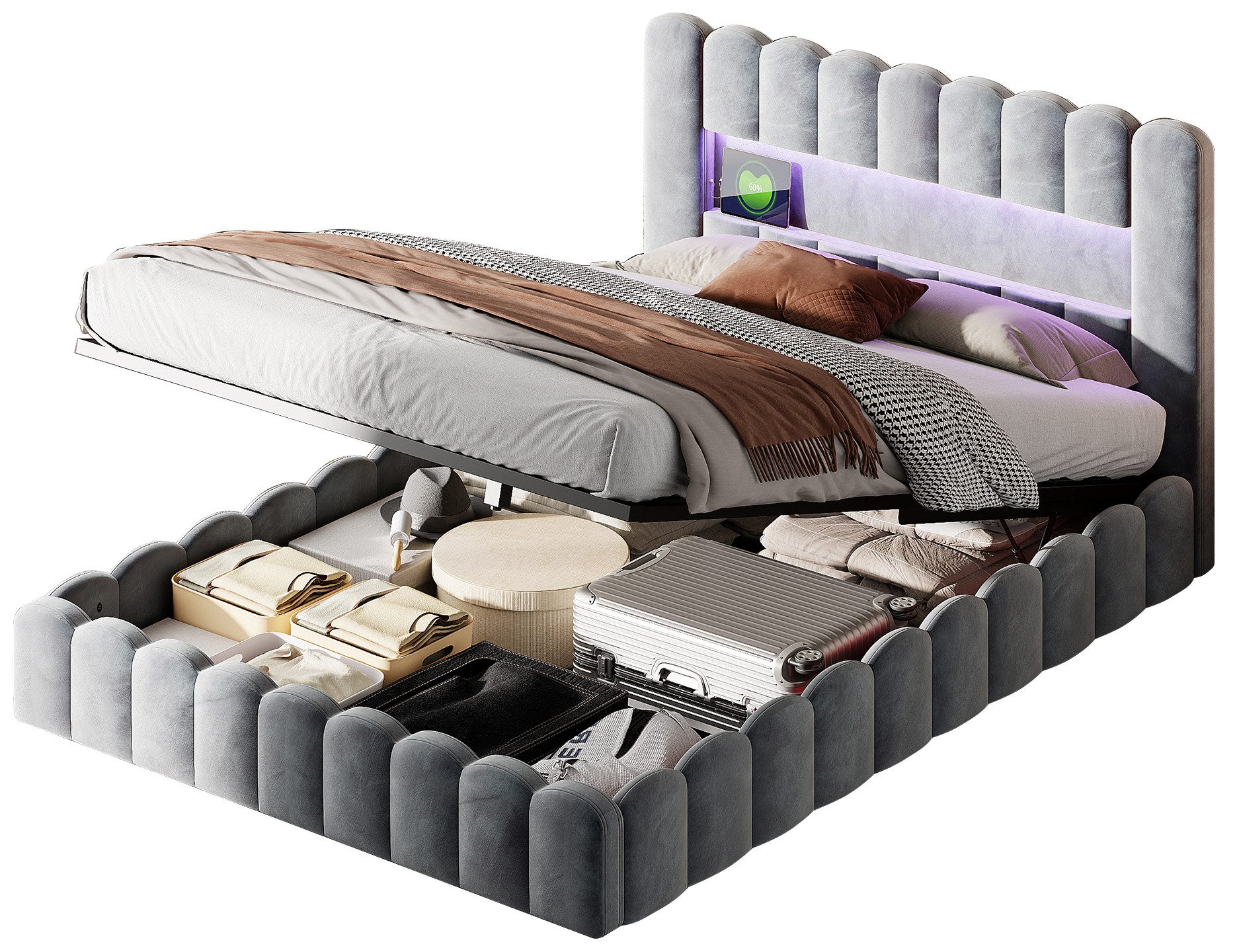 FUROKOY Polsterbett LED bett mit kopfteil günstig online kaufen
