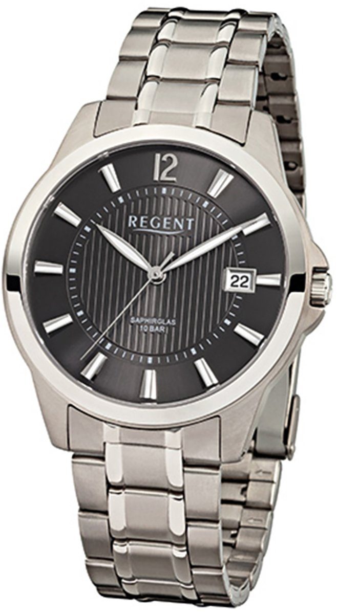 Regent Quarzuhr Regent Herren-Armbanduhr silber Analog, Herren Armbanduhr rund, mittel (ca. 39mm), Titanarmband | Quarzuhren