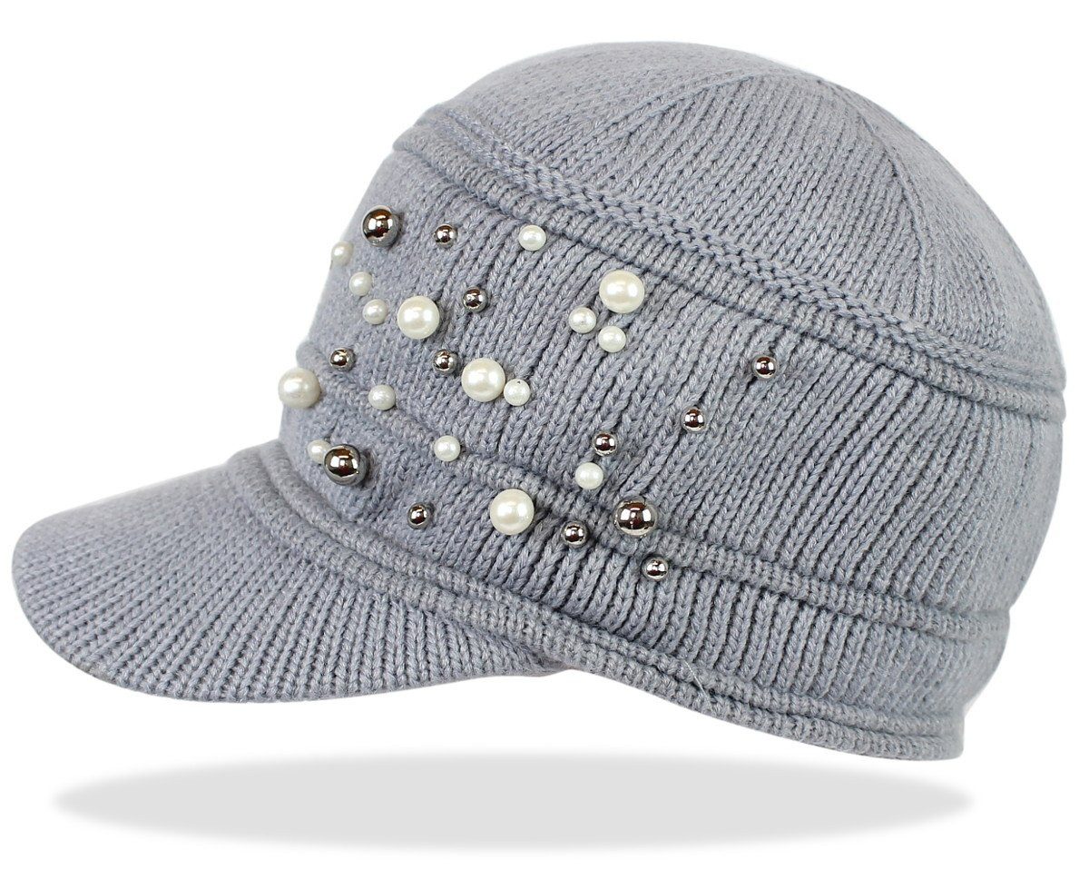 dy_mode Schirmmütze Damen Strickmütze mit Schirm und Kunstperlen Winter Sch günstig online kaufen