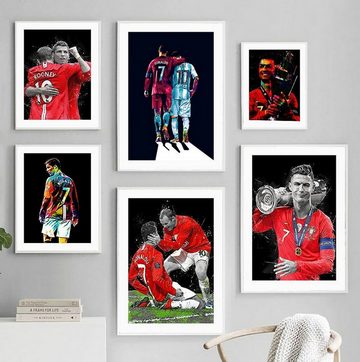 TPFLiving Kunstdruck (OHNE RAHMEN) Poster - Leinwand - Wandbild, Berühmte Fußballspieler - Graffiti Art - (Christiano Ronaldo - Lionel Messi - Rooney), Leinwandbild bunt - Größe 15x20cm