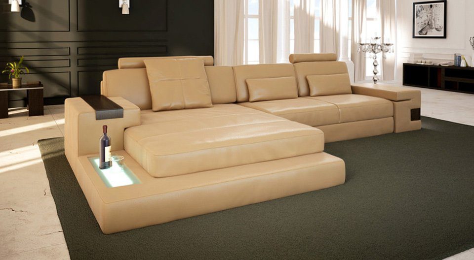 BULLHOFF Wohnlandschaft Wohnlandschaft Leder Ecksofa Designsofa Eckcouch  L-Form LED Leder Sofa Couch XL hell weiss grau »HAMBURG III« von BULLHOFF,  Made in Europe, das "ORIGINAL"
