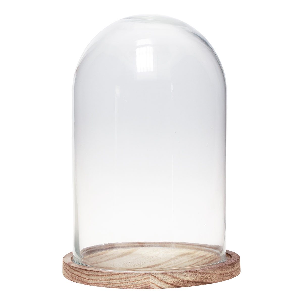 Kaemingk Tischvase Glasglocke Holz-Basis Deko Ø17cm H25cm Naturoptik