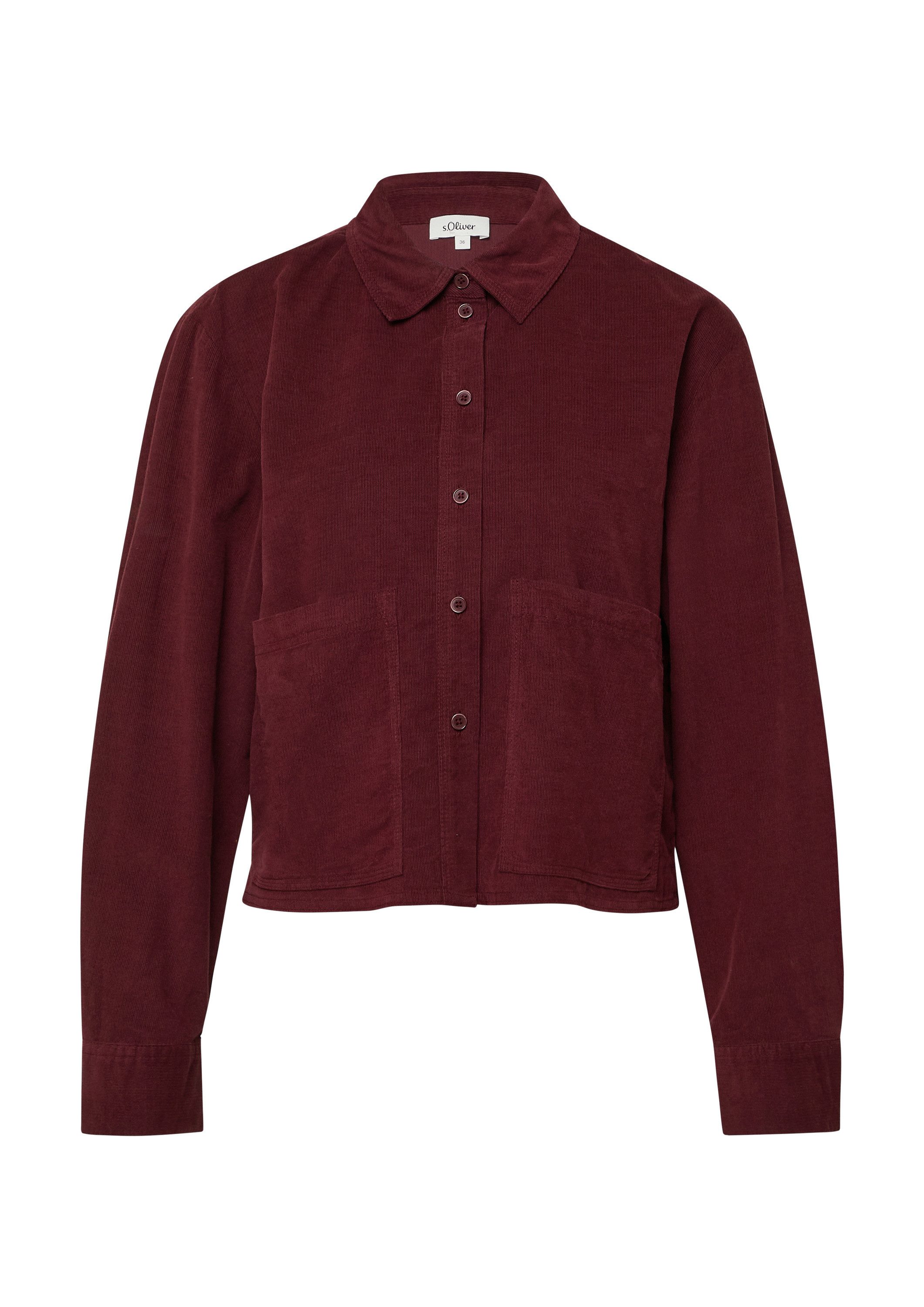 s.Oliver Hemdjacke Bluse Verkürzte Feincord-Bluse mit aufgesetzten Taschen