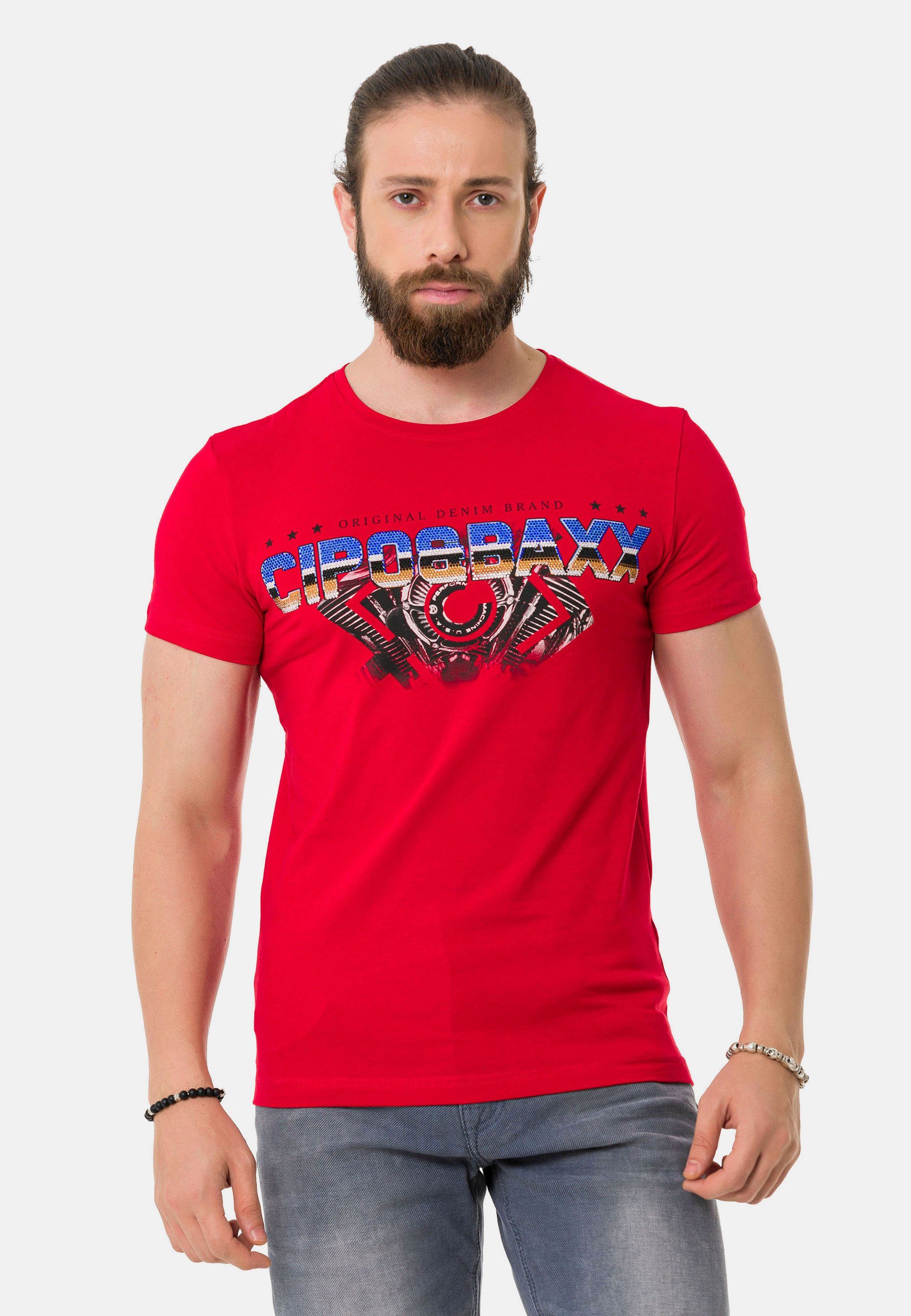 Cipo & Baxx T-Shirt mit rot Marken-Schriftzug trendigem