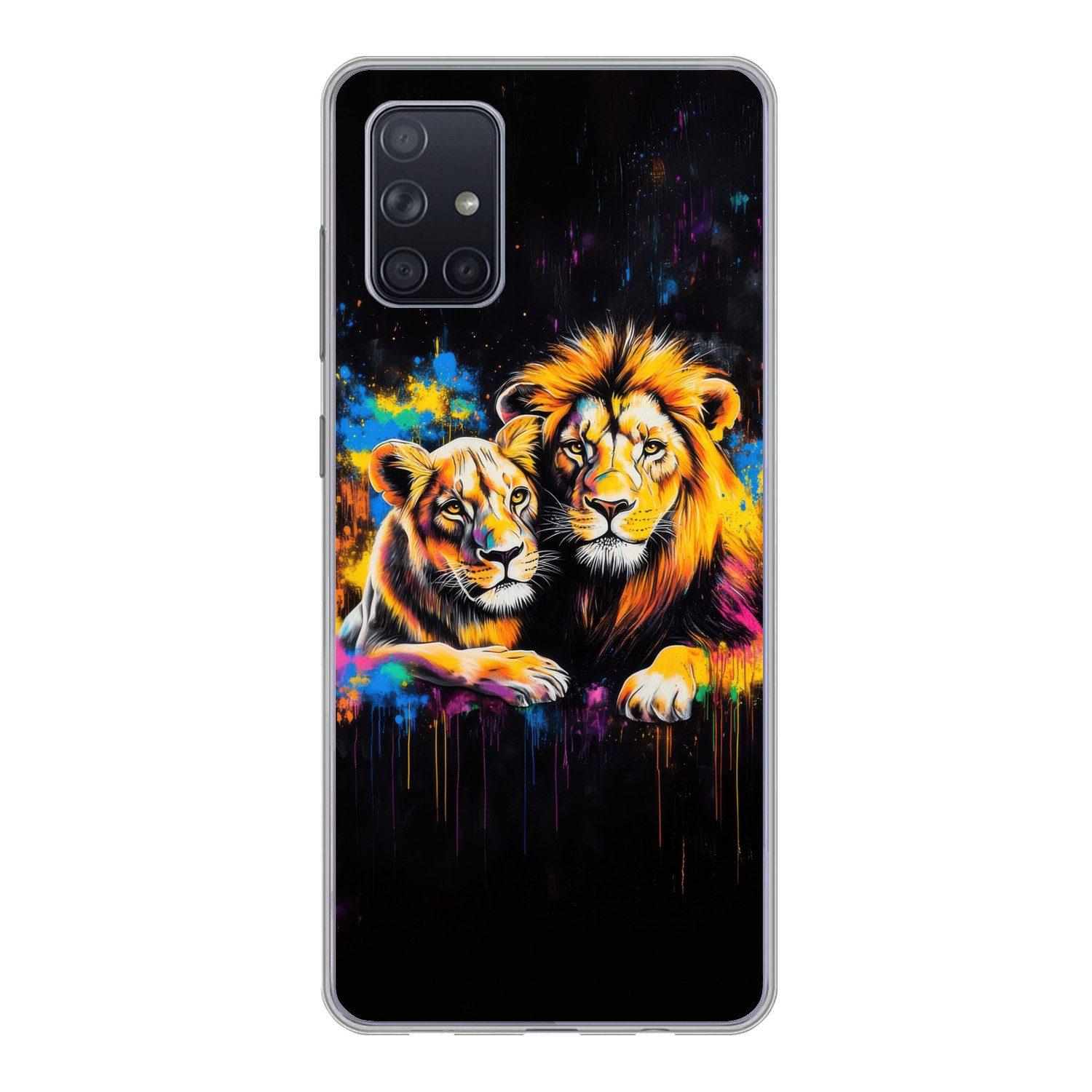 MuchoWow Handyhülle für Samsung Galaxy A51 Löwen - Malerei - Farben, Smartphone-Bumper, Print, Handy Schutzhülle Dünn