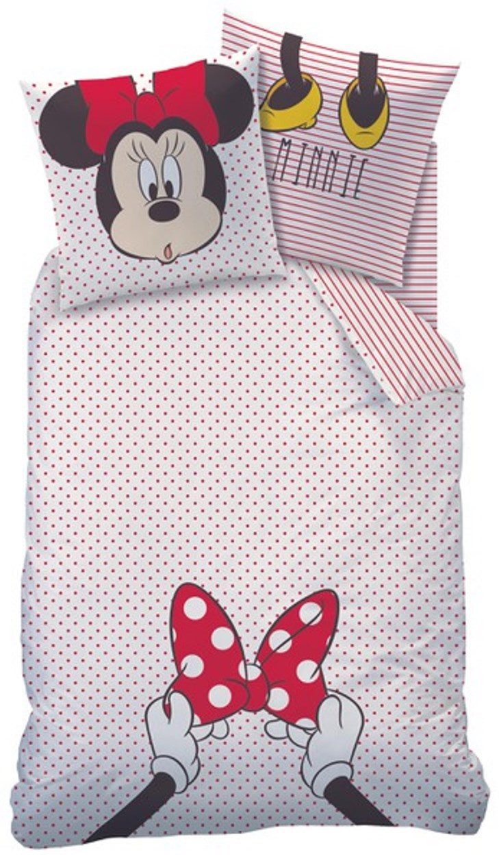 CTI Kinderbettwäsche Bettwäsche Minnie Mouse weiß rot 135 x 200 cm, 80 x 80 cm, 2 teilig, Langlebig