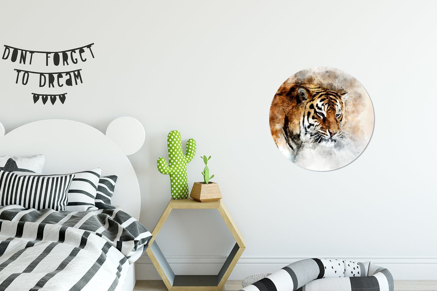 - Weiß (1 Rund, für Tiger Gemälde Wohnzimmer Tapetenkreis MuchoWow Wandsticker Tapetenaufkleber, - Kinderzimmer, St),