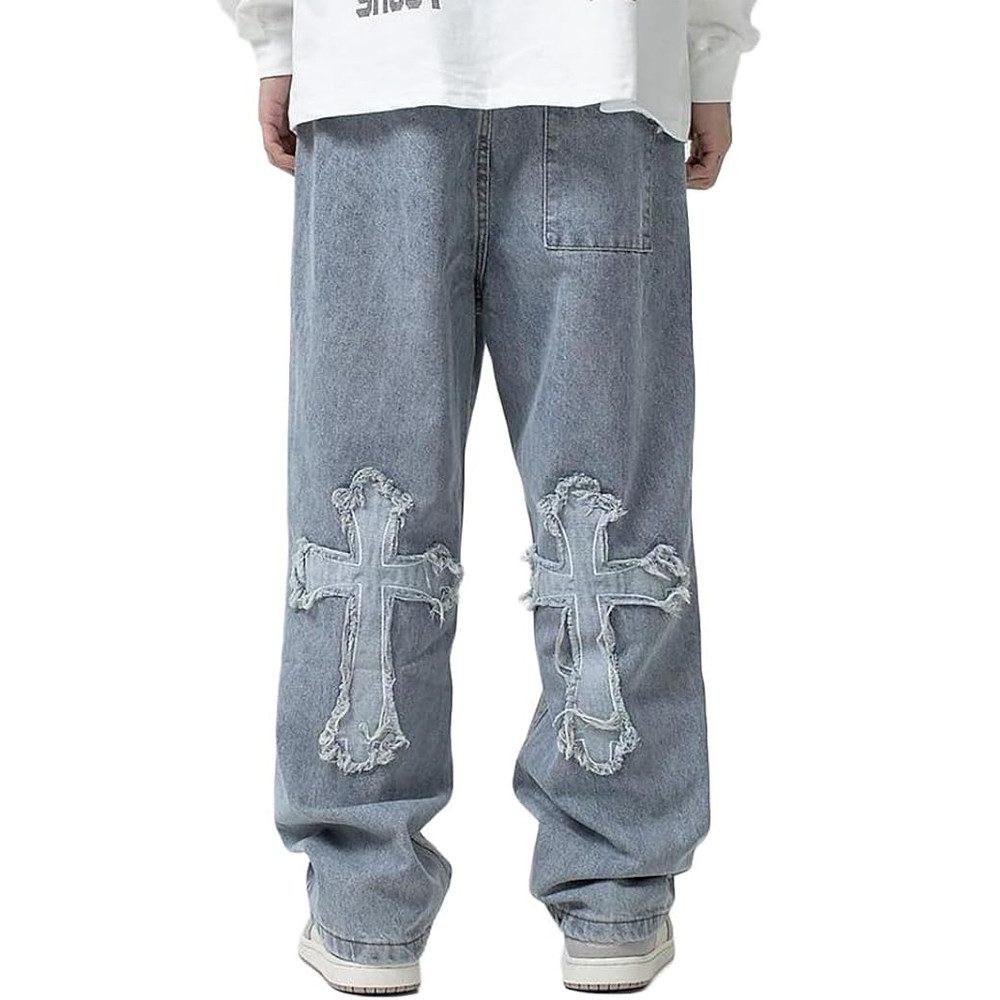 FIDDY Baukastenhose Herren Jeans Baggy Jeans Bedruckt Hip Hop Jeans Hose