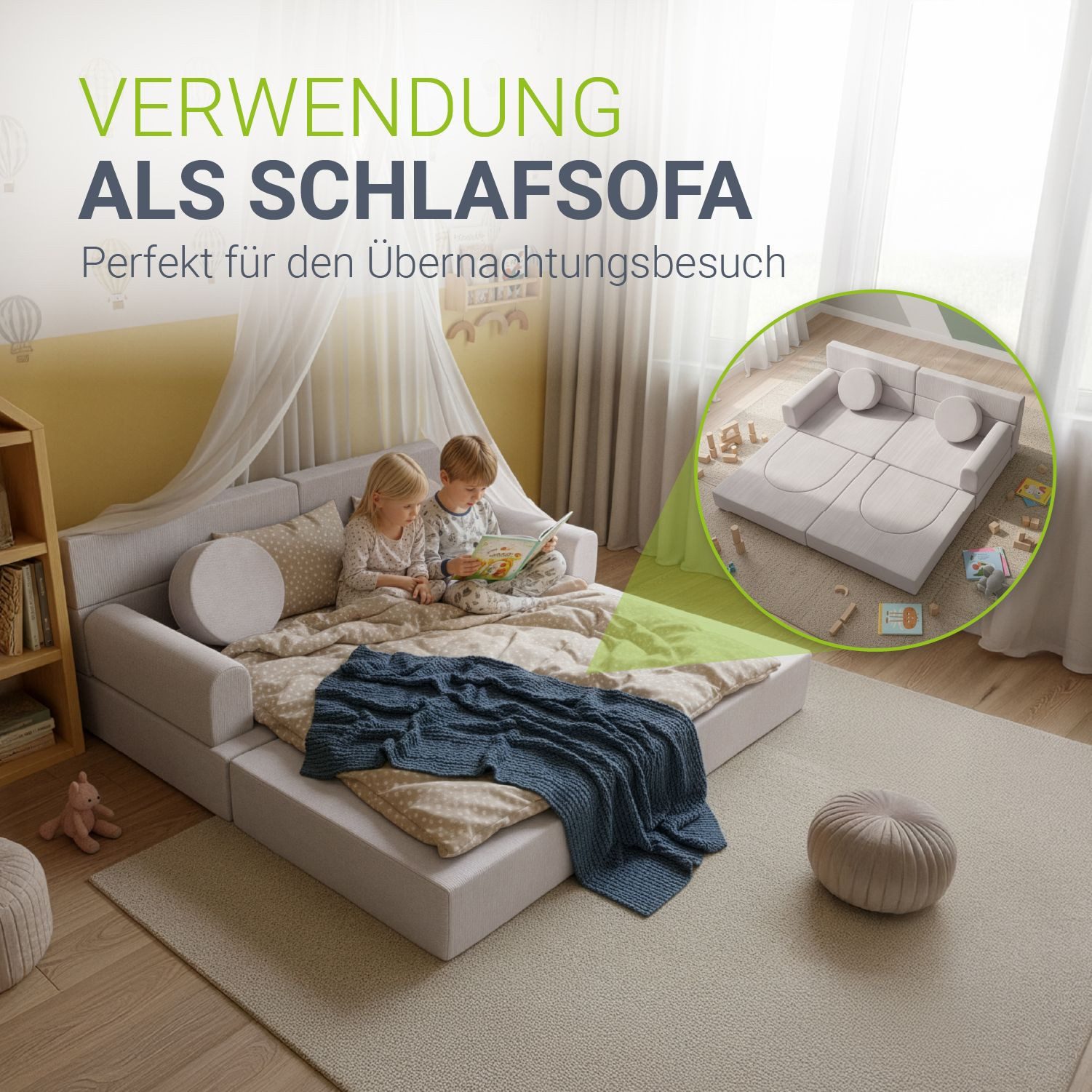 Juskys Kindersofa Kayo, 12 Teile, Modulares Spielsofa, Waschbare Cord-Bezüge, 12-teiliges Set mit Kissen
