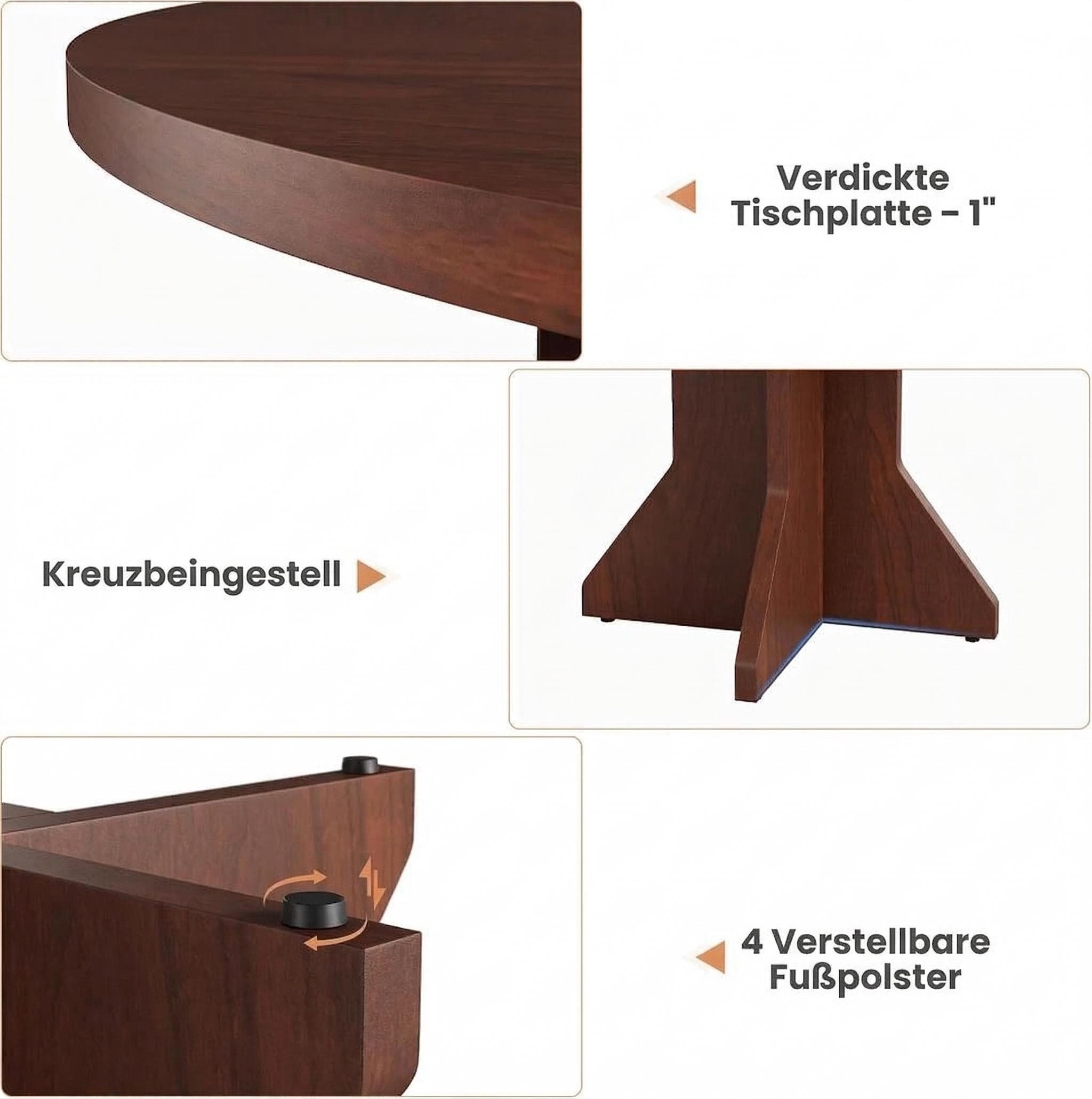 GarveeMore Esstisch Runder mit Holztischplatte und stabilem Fuß für 4-6 Personen,120cm, Küchentische aus Holz für Esszimmer,Küche,Wohnzimmer – Bild 3 von 5