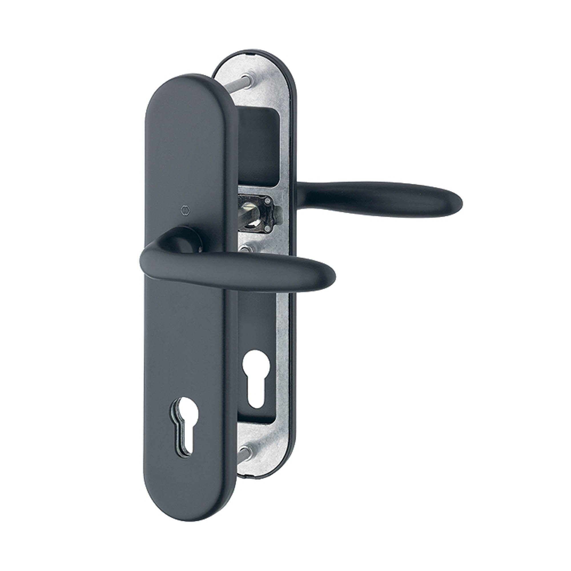 HOPPE Türgriffpaar Verona Schutzgarnitur, Drücker/Drücker außen, Alu F9714M schwarz matt