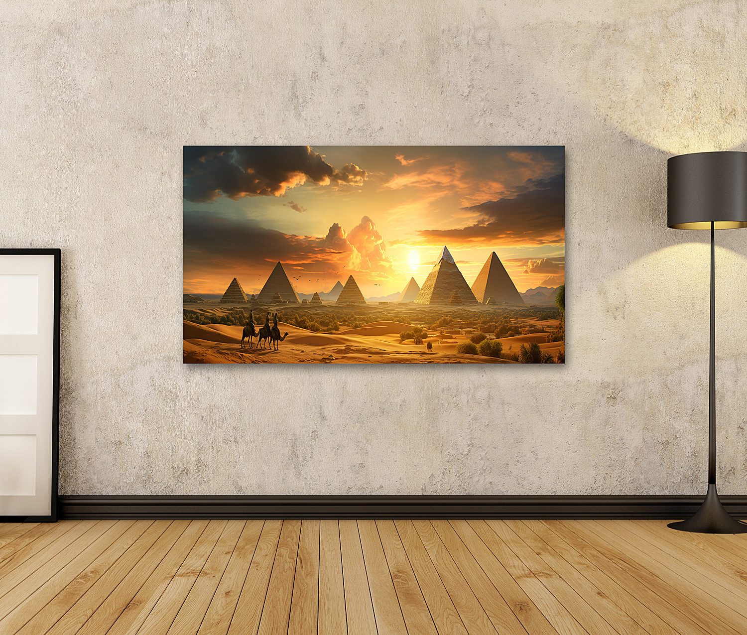 islandburner Leinwandbild Ägyptische Wüste Pyramiden Sonnenuntergang günstig online kaufen