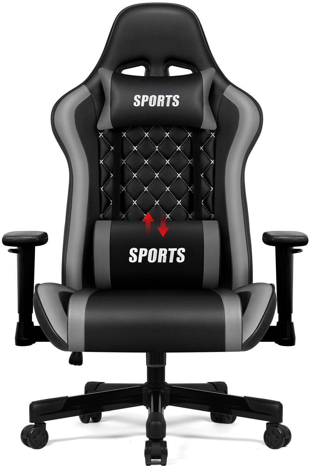 Adormii Gaming-Stuhl Ergonomischer Gaming Stuhl, Gaming Stuhl 150kg (Gaming Chair mit Ergonomischem Design, Lederstuhl, drehstuhl mit verstellbar Kopf-und Lendenkissen, Gamer Stuhl, Zocker Stuhl), Höhenverstellbar, Armlehnen verstellbar, Abriebfestiges Leder, 150KG