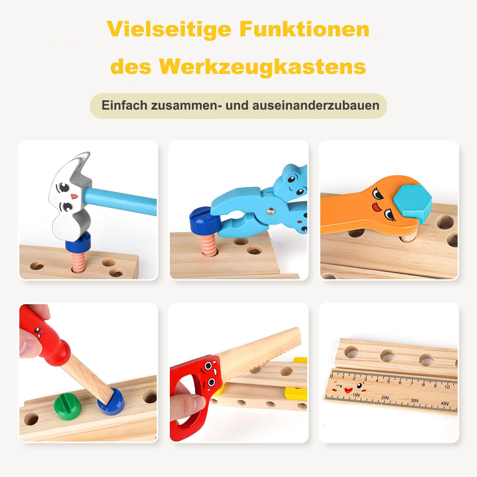 CLTYQ Kinder-Werkzeug-Set Kinder Werkzeugkasten aus Holz – Werkzeug Set Spielzeug, Lernspielzeug für Rollenspiel, Geschenk für Jungen und Mädchen