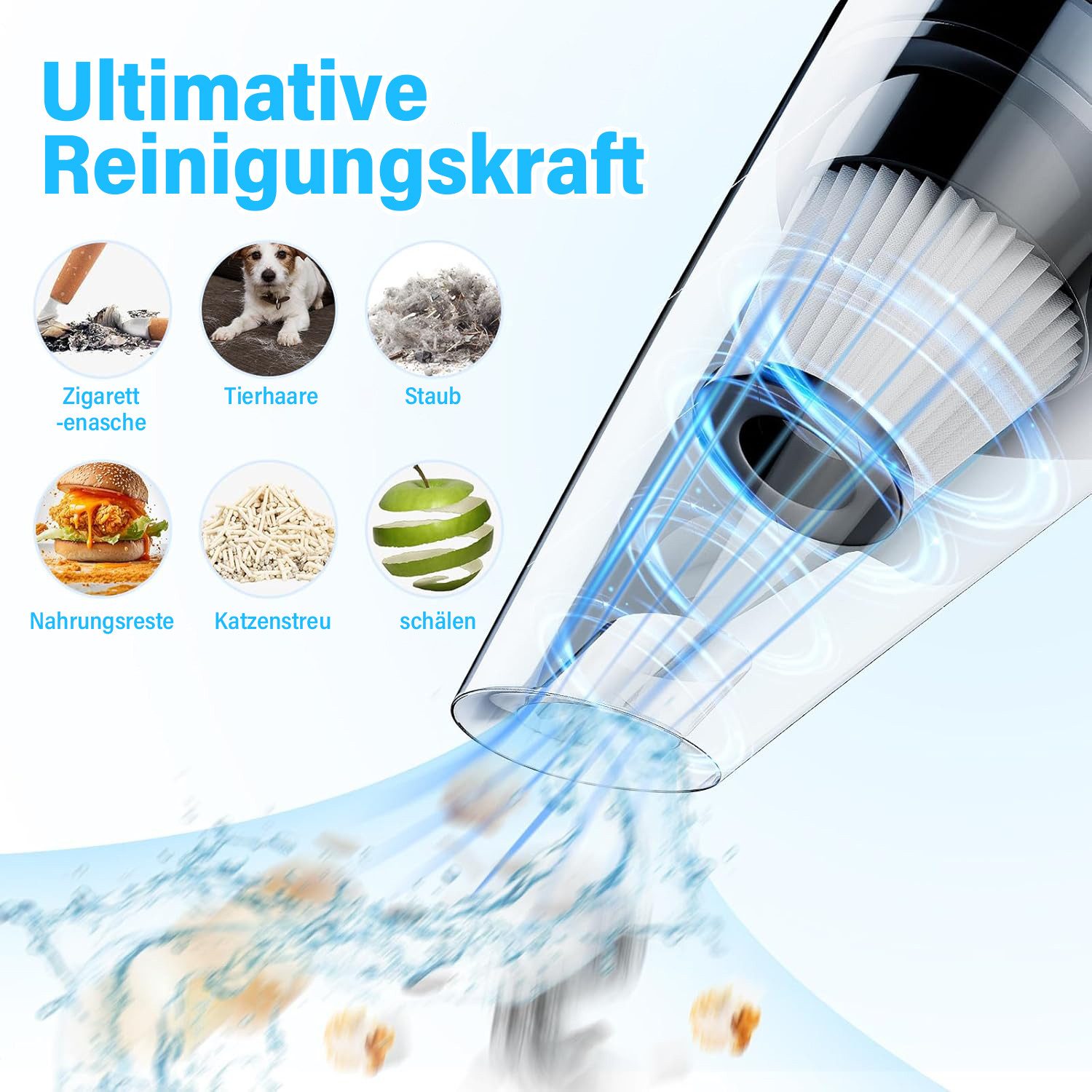 AKKEE Akku-Handstaubsauger Handsauger mit Waschbar HEPA-Filter, 120 W, beutellos, 20 Min. Laufzeit, inkl akku und Ladestation