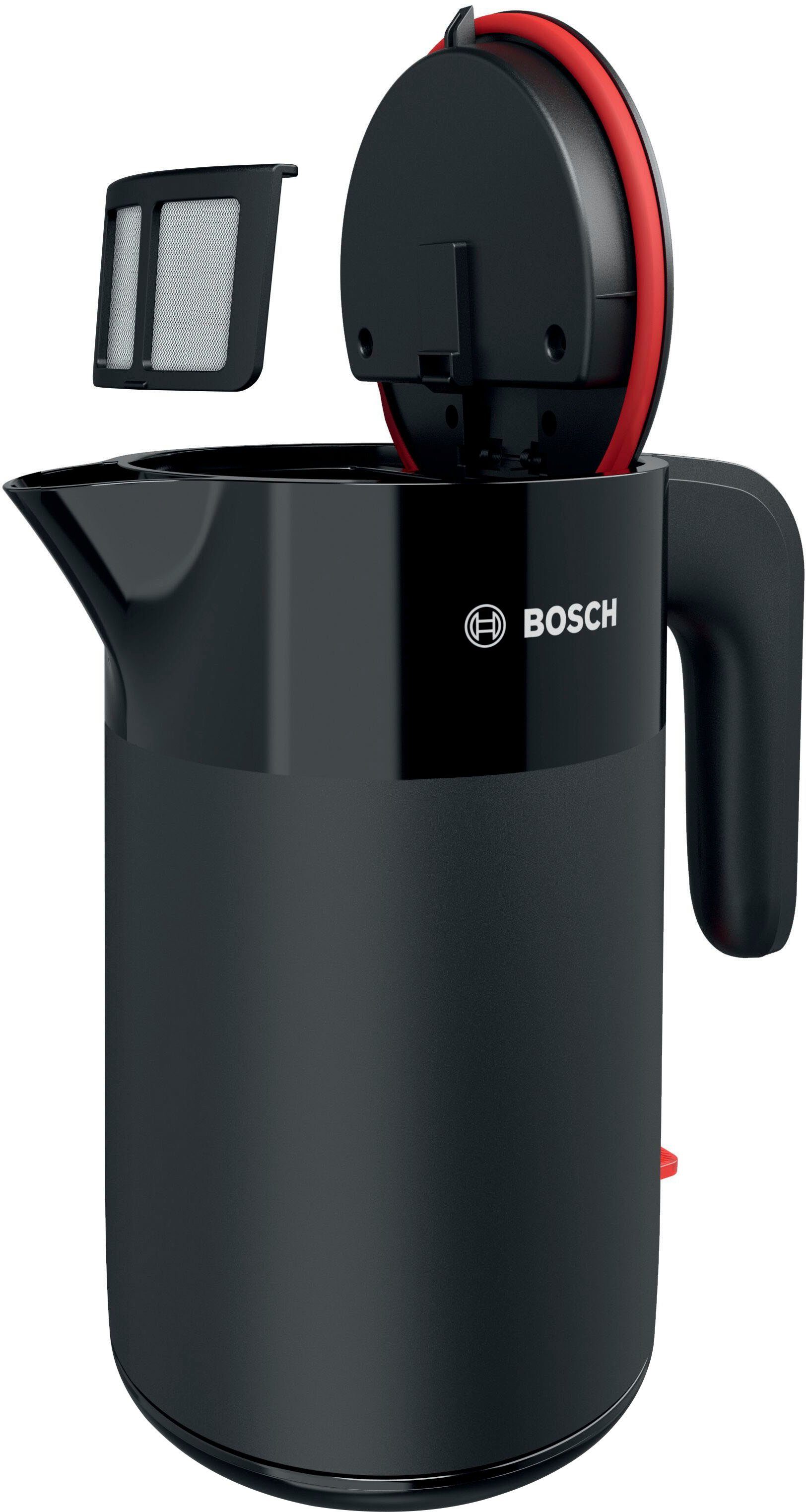 BOSCH Wasserkocher MyMoment TWK2M163, Abschaltautomatik, Überhitzungschutz, Tassenanzeige, 1,7 l, 2400 W, Stiftung Warentest Testsieger (2,2) Ausgabe 03/2025, schwarz matt