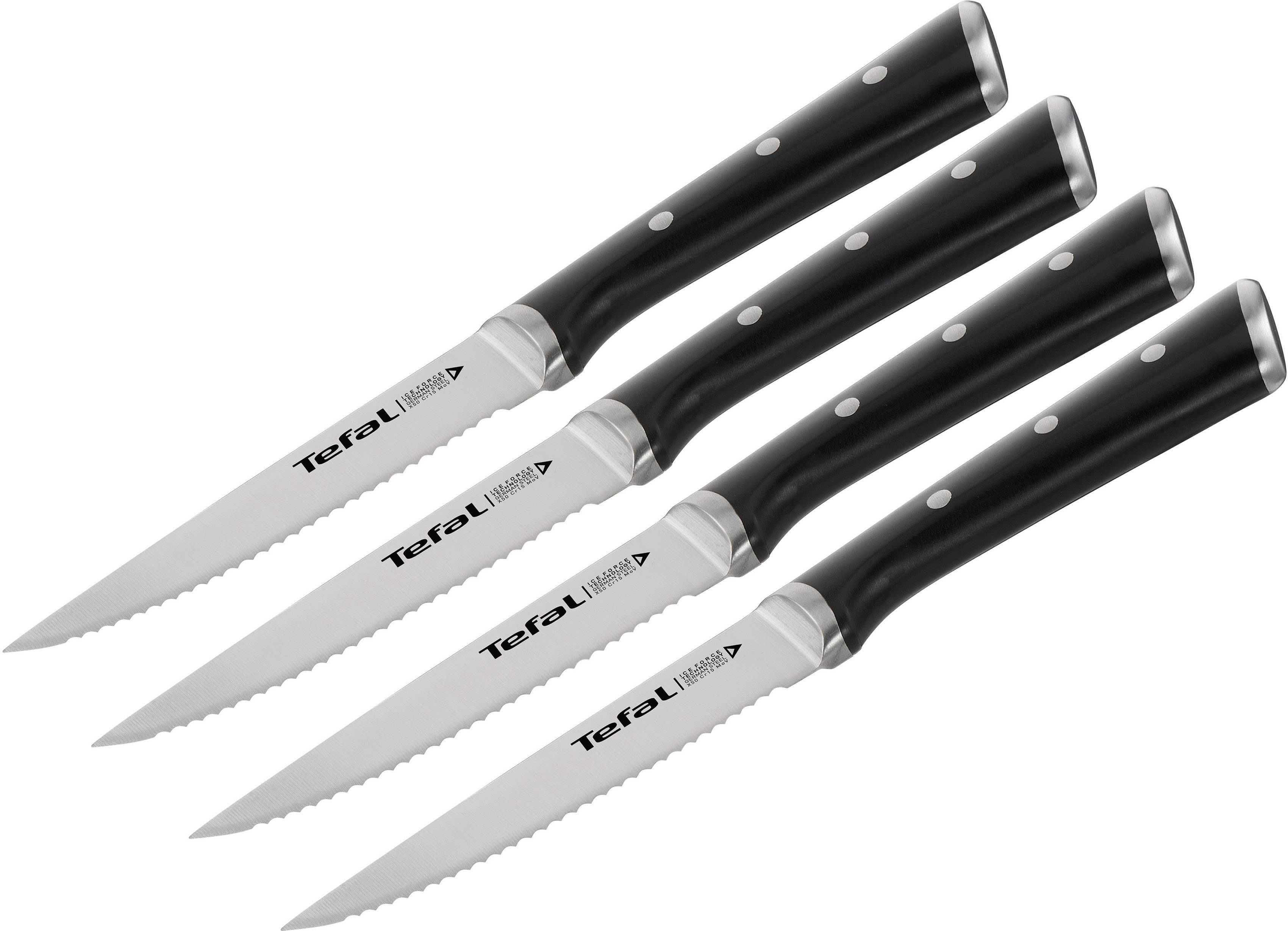 Tefal Steakbesteck Ice Force 11 cm, K232S4 (4-tlg), 4 Personen, Edelstahl, Spezialmesser, Eishärtung, Edelstahl Made in Germany, optimale Schärfe