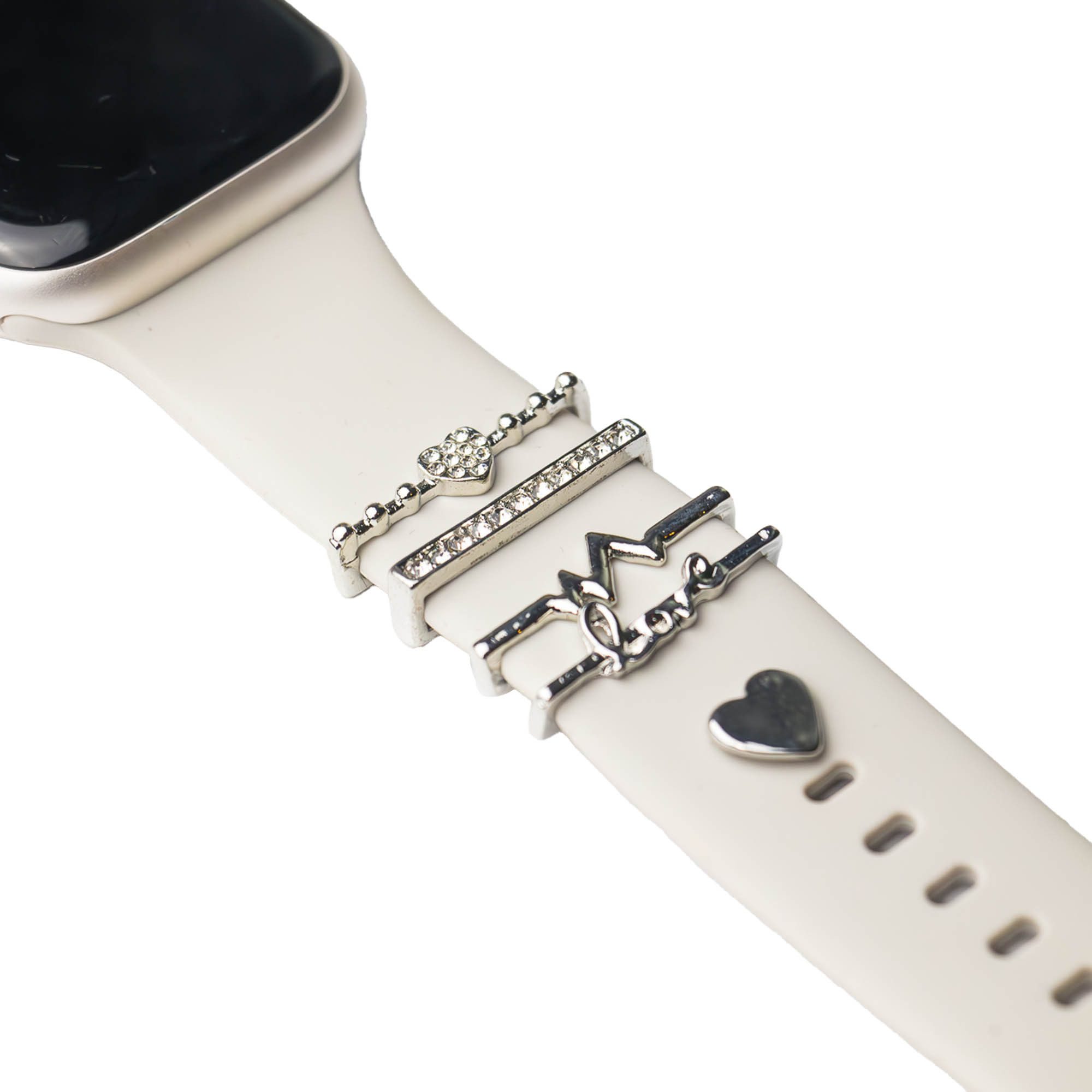ARTVALL Smartwatch-Armband Apple Watch Charms Set 38/40/41mm & 42/44/45/49mm, trendige Watch Charms Love mit Herzen & Strasssteinen Silber