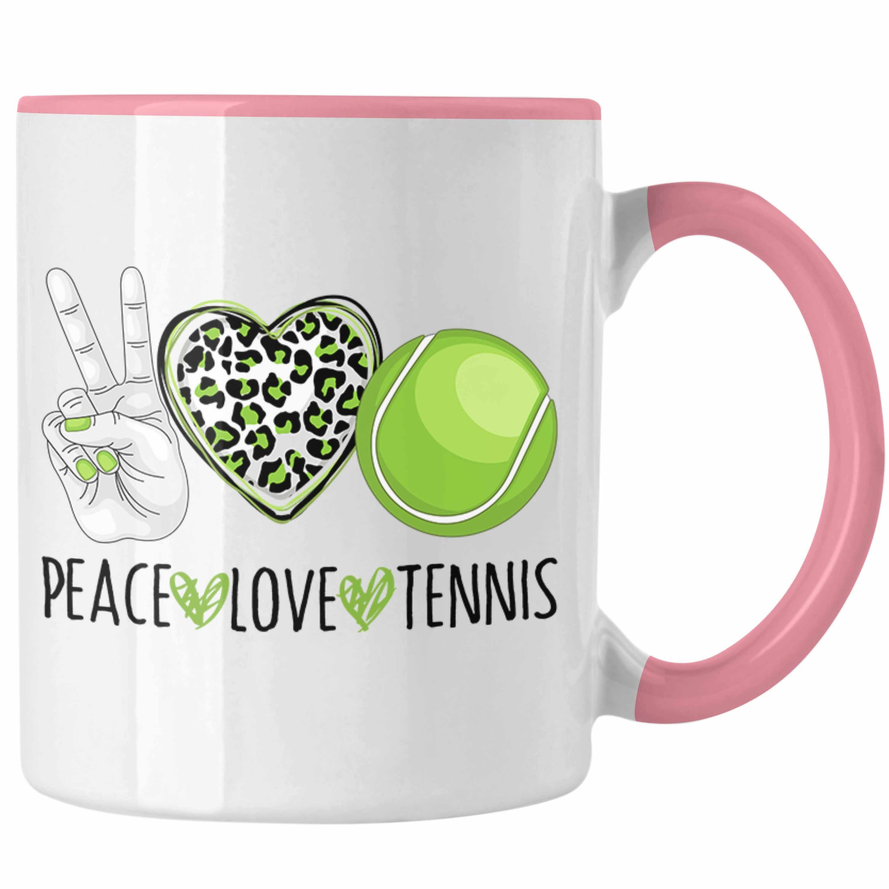 Trendation Tasse Lustige Tennis Tasse für Tennis-Spieler Coach Trainer Geschenk "Peace Rosa