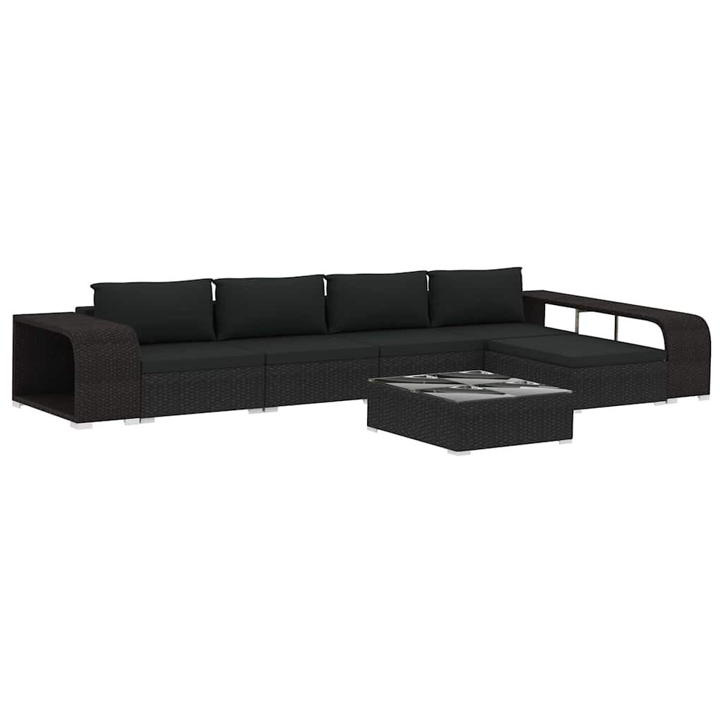 vidaXL Gartenlounge-Set 8-tlg. Garten-Lounge-Set mit Auflagen Poly Rattan Schwarz, (1-tlg)