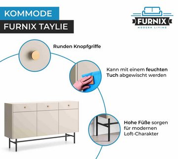 Furnix Kommode Taylie Sideboard mit drei Schubladen und drei Türen, B155 x H89,4 x L39 cm, Metallgestell, hochwertige Materiallien