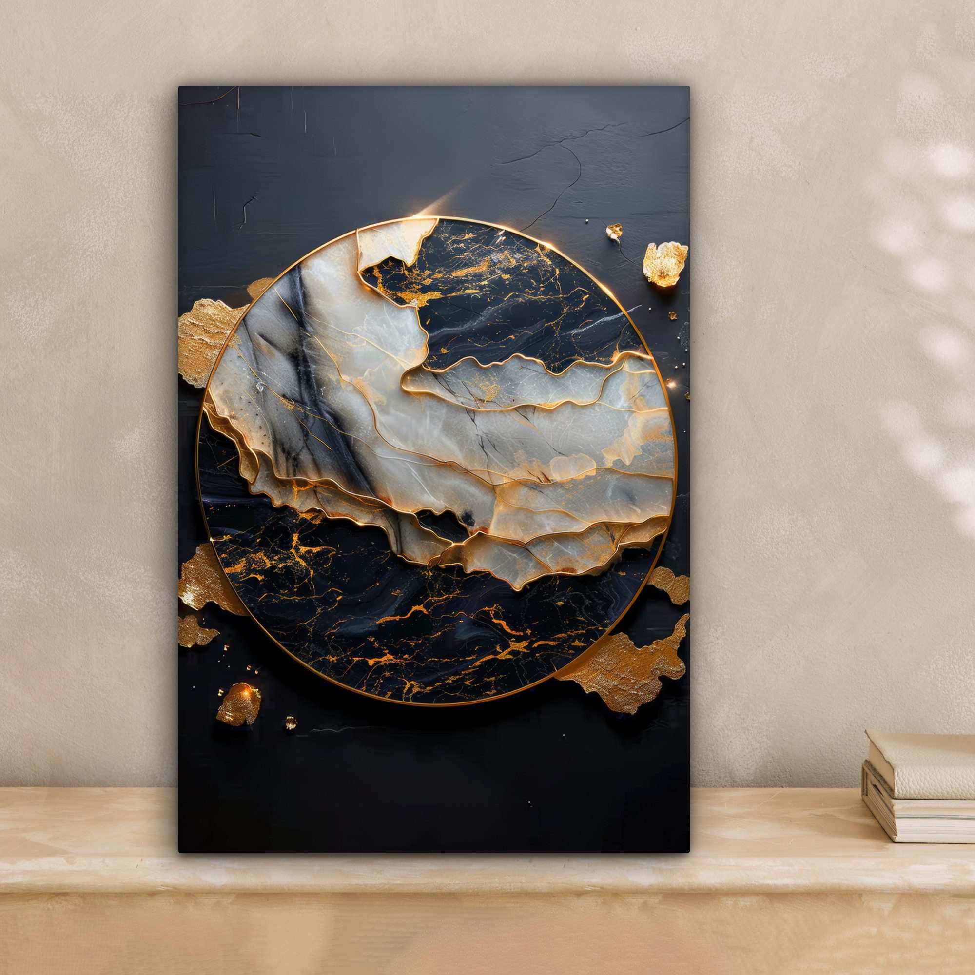 OneMillionCanvasses® Leinwandbild Kunst - Gold - Schwarz - Modern - Abstrakt, Fotodruck (1 St), Leinwand Canvas Wandbild, Wanddekoration 20x30 cm