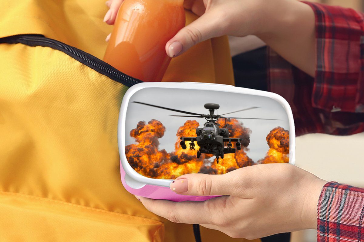 Hubschrauber - Brotbox Kunststoff MuchoWow Lunchbox Amerika Kunststoff, Snackbox, Erwachsene, Kinder, Feuer, Mädchen, rosa (2-tlg), - Brotdose für
