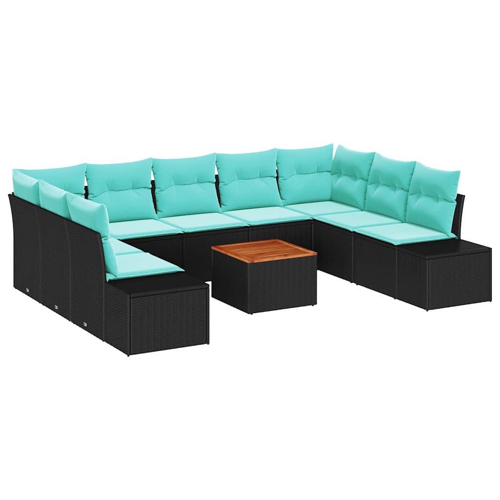 vidaXL Gartenlounge-Set Gartensofa-set 10 Stk. Schwarz Poly-Rattan, (10-tlg)