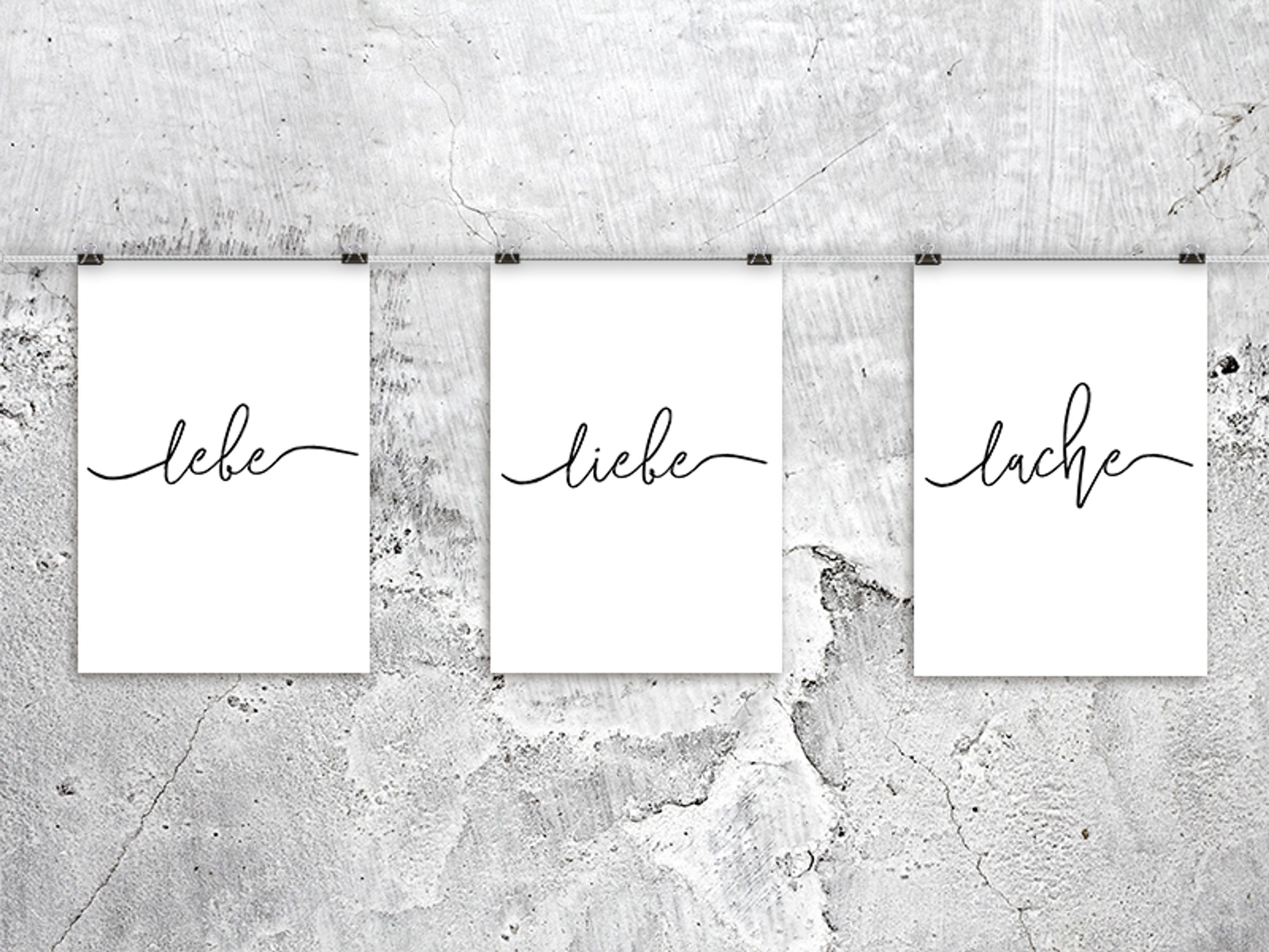 artissimo Плакат 3er-Set Плакат mit Spruch Плакат-Set lebe liebe lache schwarz weiß, Text / Zitat: lebe, liebe, lache