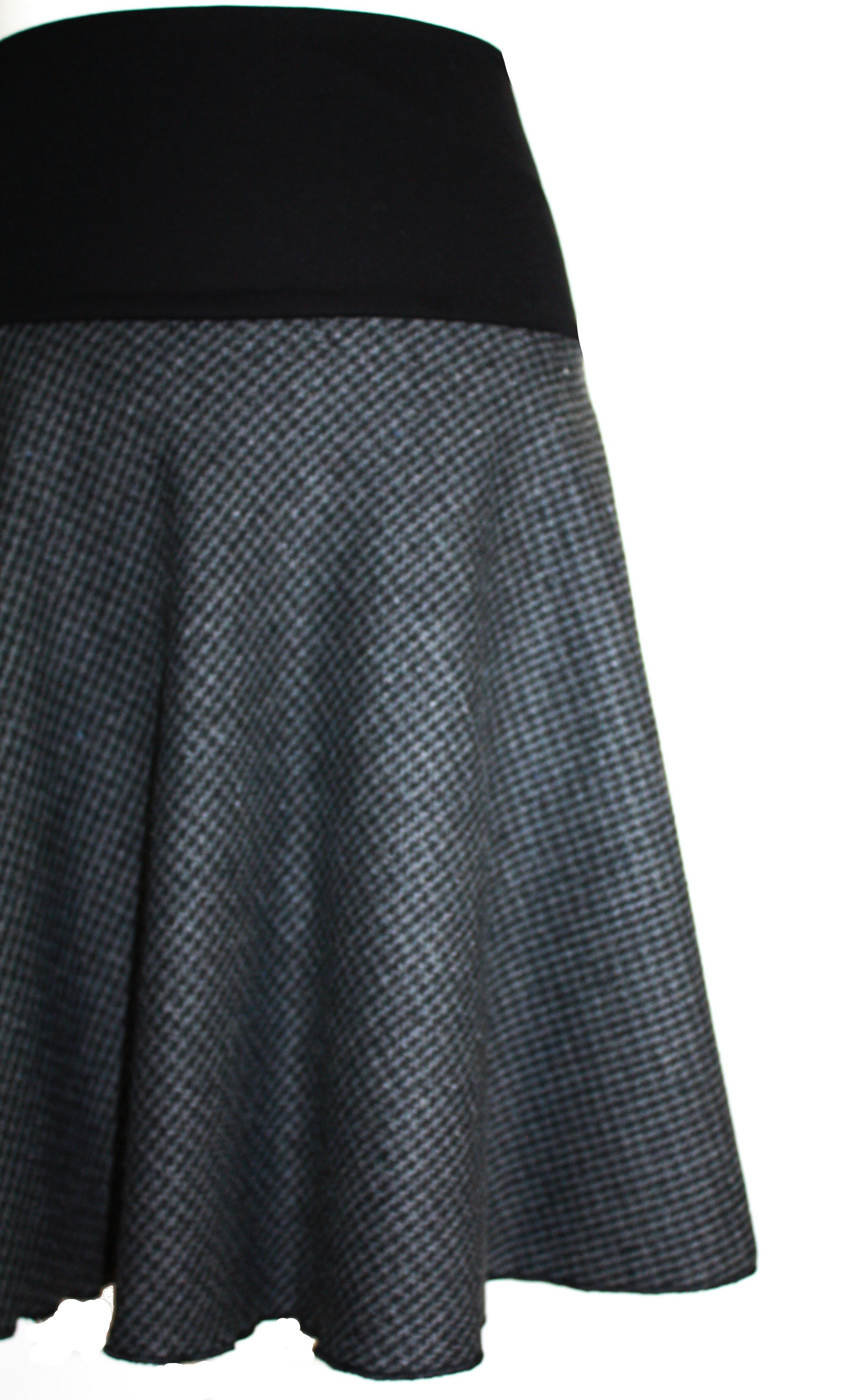 dunkle design A-Linien-Rock Wollmischung Grau Hahnentritt Elastischer Bund