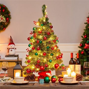 Yaheetech Künstlicher Weihnachtsbaum, 50/90 cm Mini Christbaum mit LED Beleuchtung & Roten Beeren