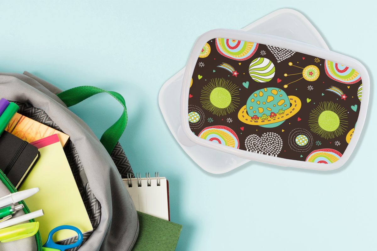 für - Planeten Brotdose, Jungs und MuchoWow weiß Jungen für Lunchbox Weltraum Mädchen Kinder, Brotbox - - Muster Kinder - Erwachsene, (2-tlg), - und Kinder Kunststoff,