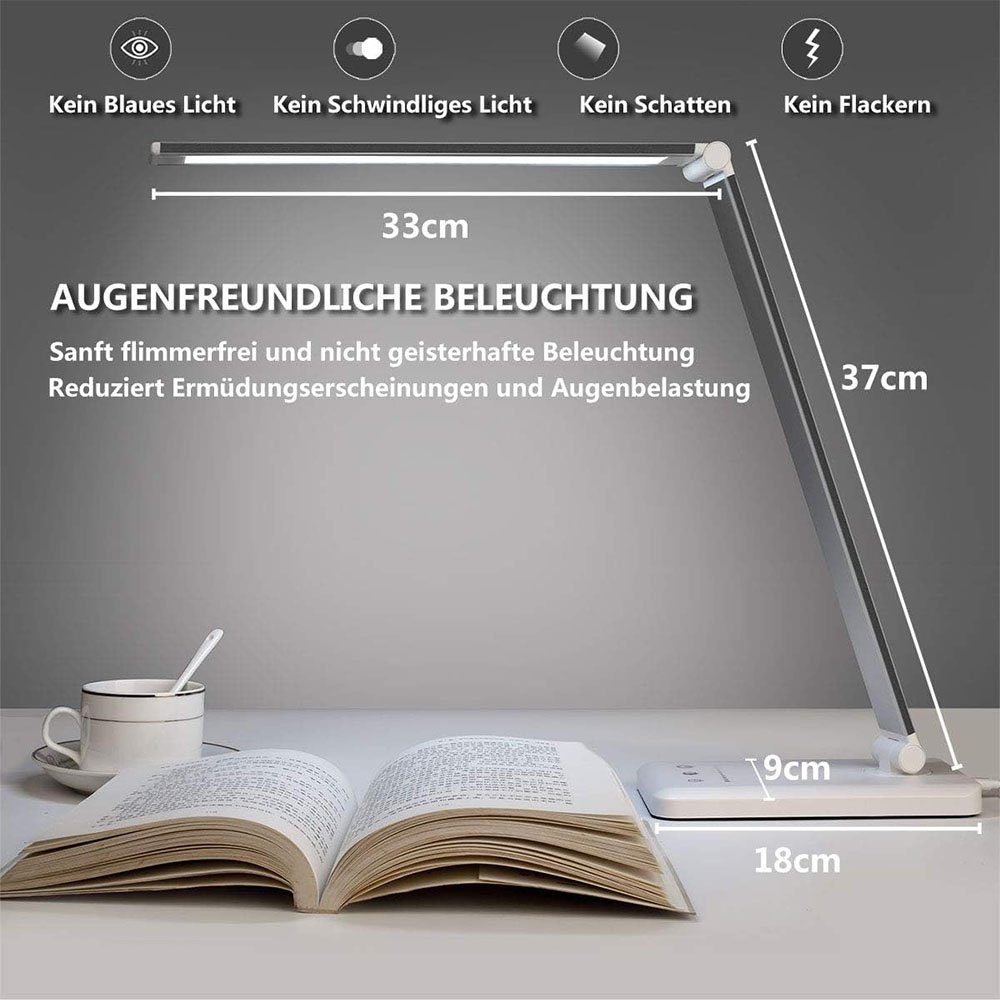 USB-Anschluss LED-Schreibtischlampe, Leseleuchte LED MOUTEN mit Dimmbare Schreibtischlampe