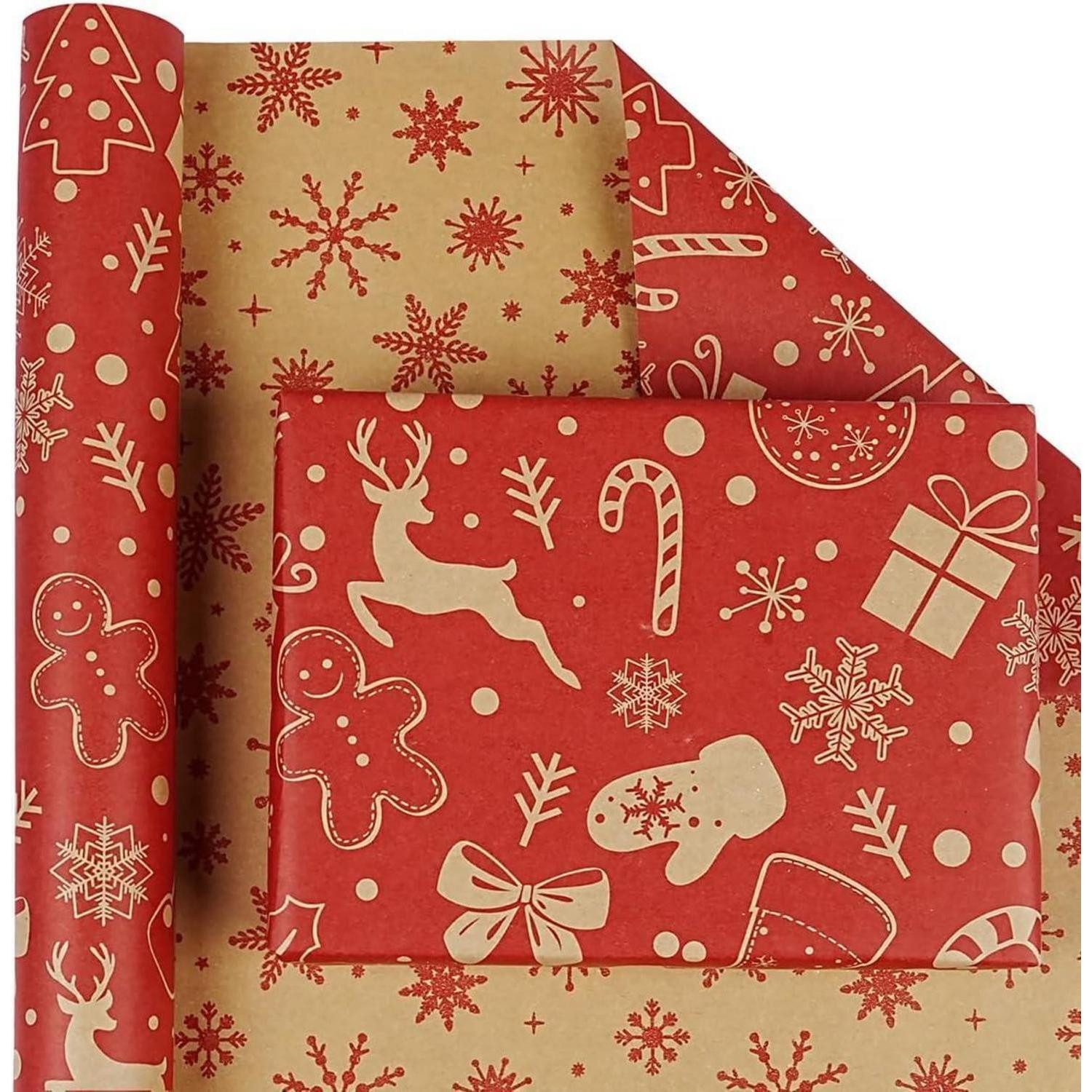 LuxusKollektion Geschenkpapier Geschenkpapier Weihnachten recycelbar doppelseitig 43cmx10m Rot Braun