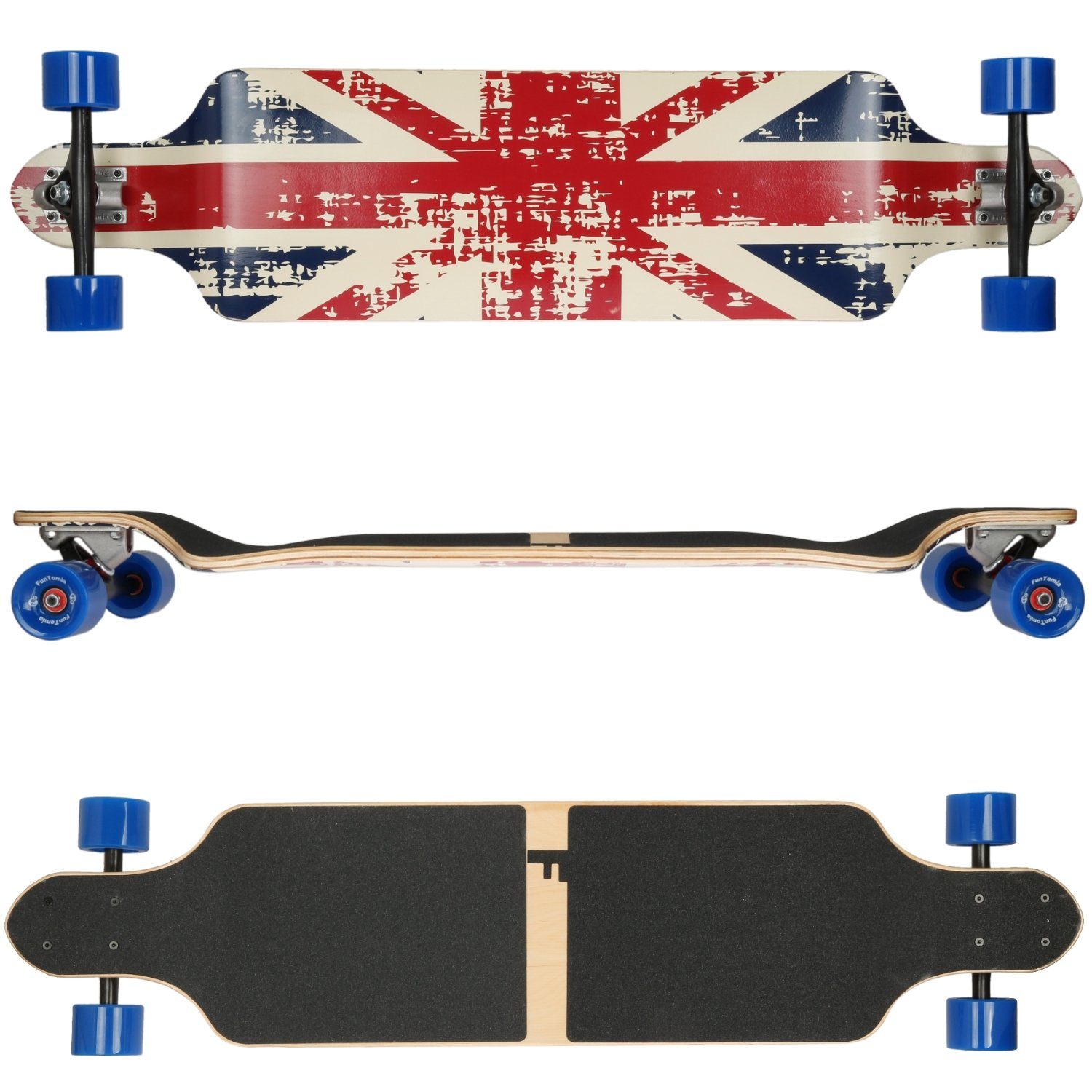 FunTomia Longboard Drop Down Ahornholz Longboard + T-Tool - Skateboard Drop Through Cruiser Komplettboard Twin Tip mit LED Rollen und Mach1 Speed ABEC-9 Kugellager